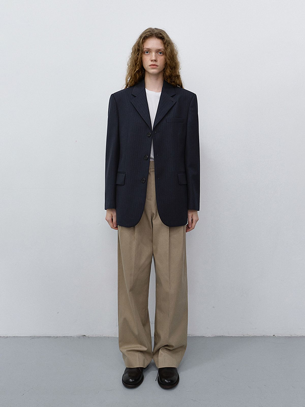 던스트(DUNST) UNISEX CLASSIC 3 BUTTON WOOL BLAZER_UDJA6C106_NAVY STRIPE