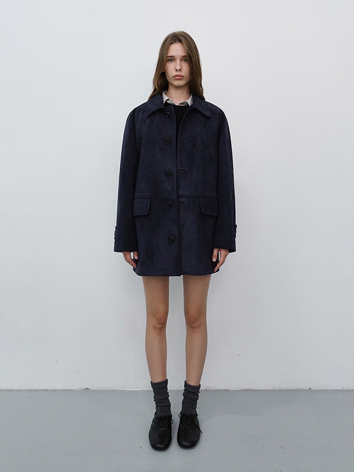 던스트(DUNST) UNISEX LILY SUEDE HALF JACKET_UDJA6C102_BLUE NAVY