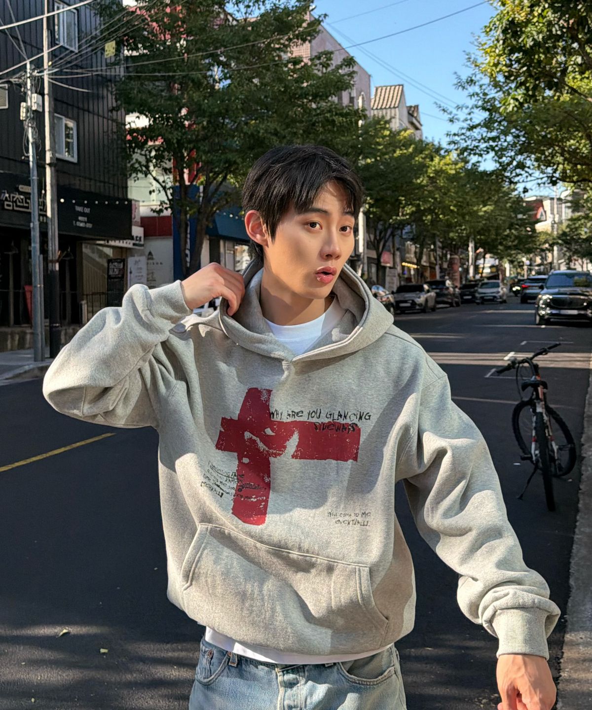 아모우(AMOU) Sideways Hoodie GRAY