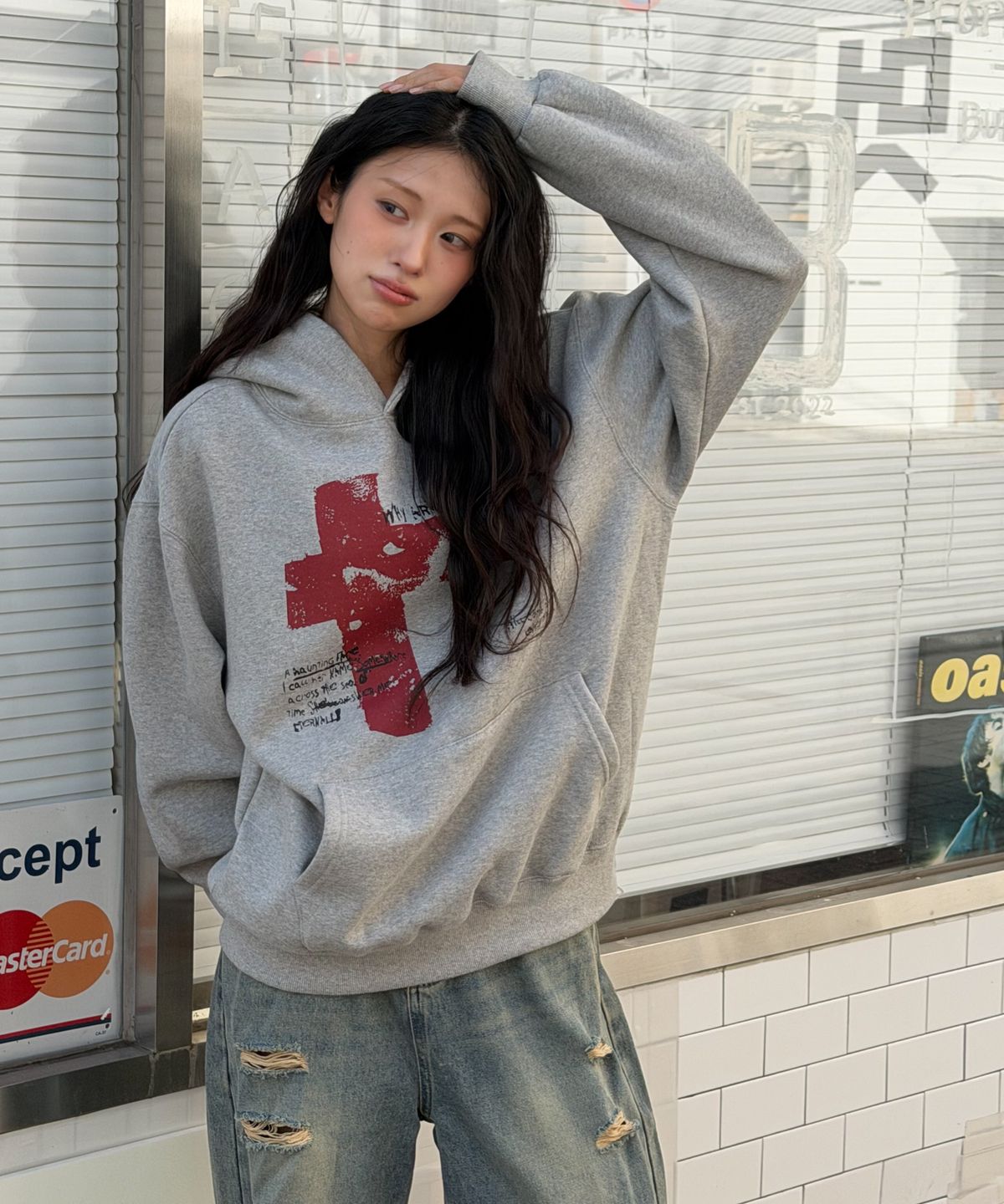 아모우(AMOU) Sideways Hoodie GRAY