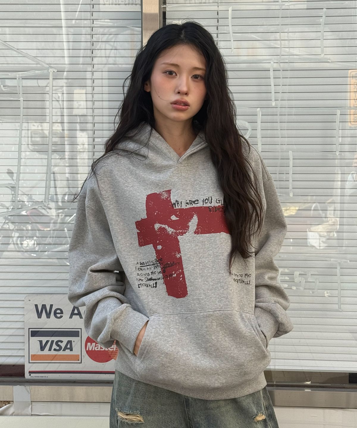 아모우(AMOU) Sideways Hoodie GRAY