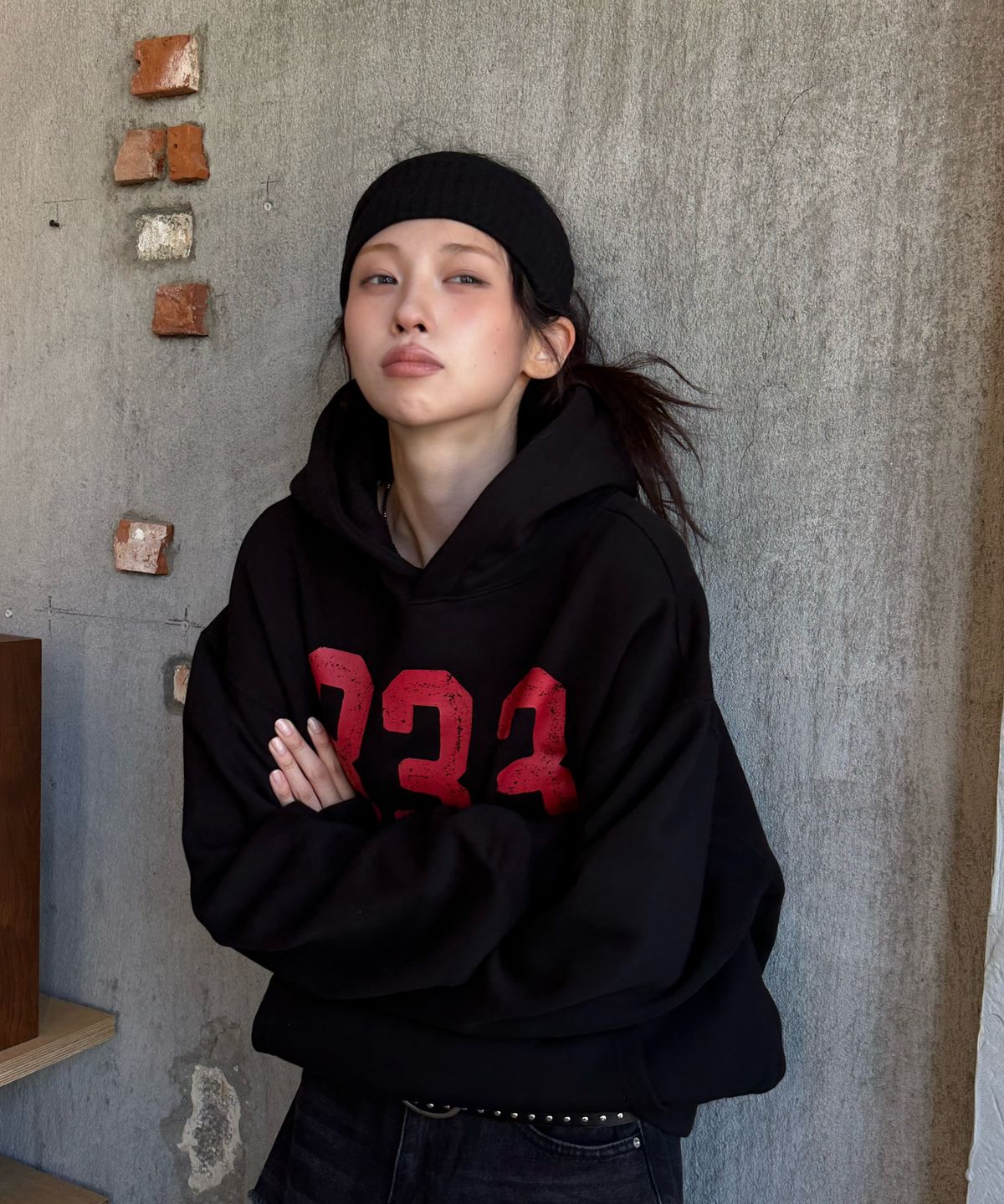 아모우(AMOU) [기모] 333 Hoodie BLACK