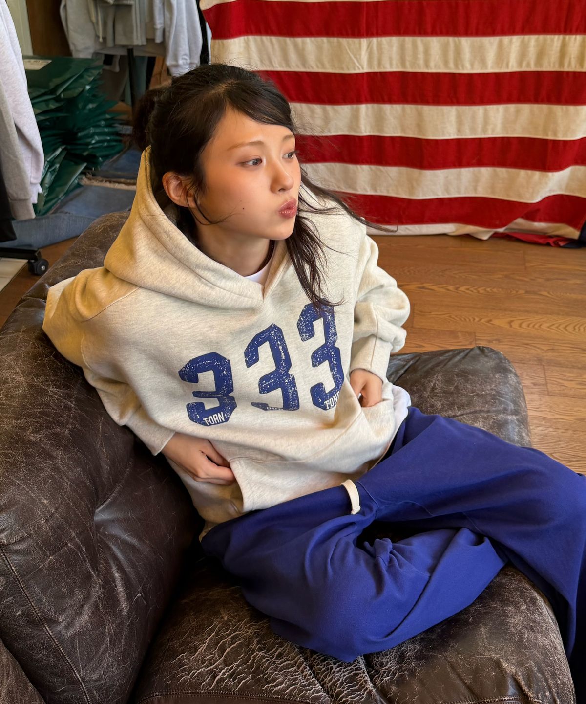 아모우(AMOU) [기모] 333 Hoodie OATMEAL