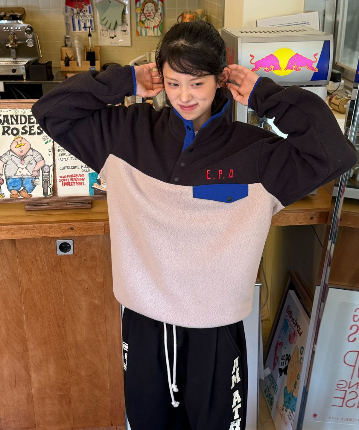 아모우(AMOU) AMOU Polar Fleece Anorak BLACK