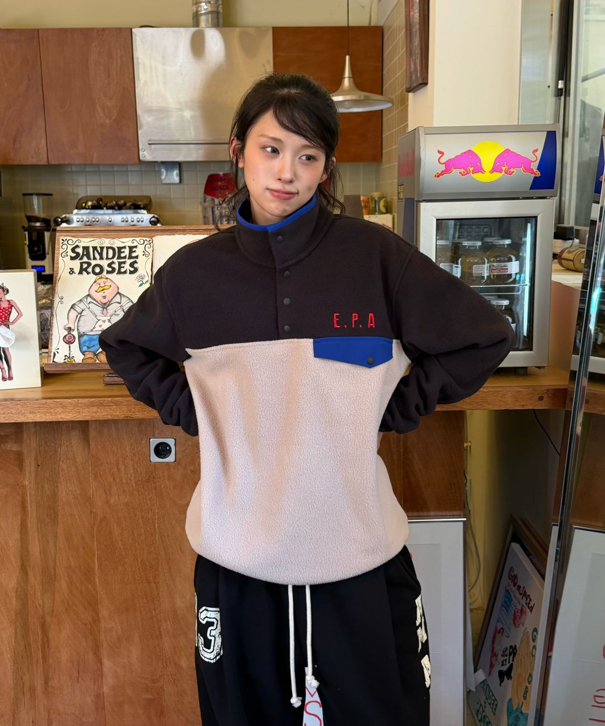 아모우(AMOU) AMOU Polar Fleece Anorak BLACK