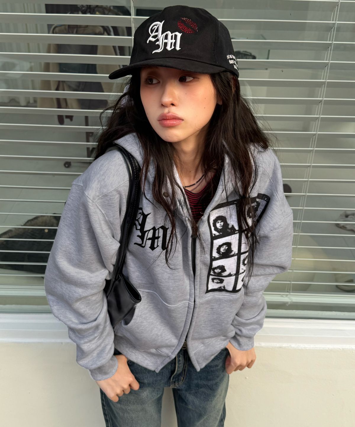 아모우(AMOU) [기모] AM hippy Hoodie Zip-up GRAY