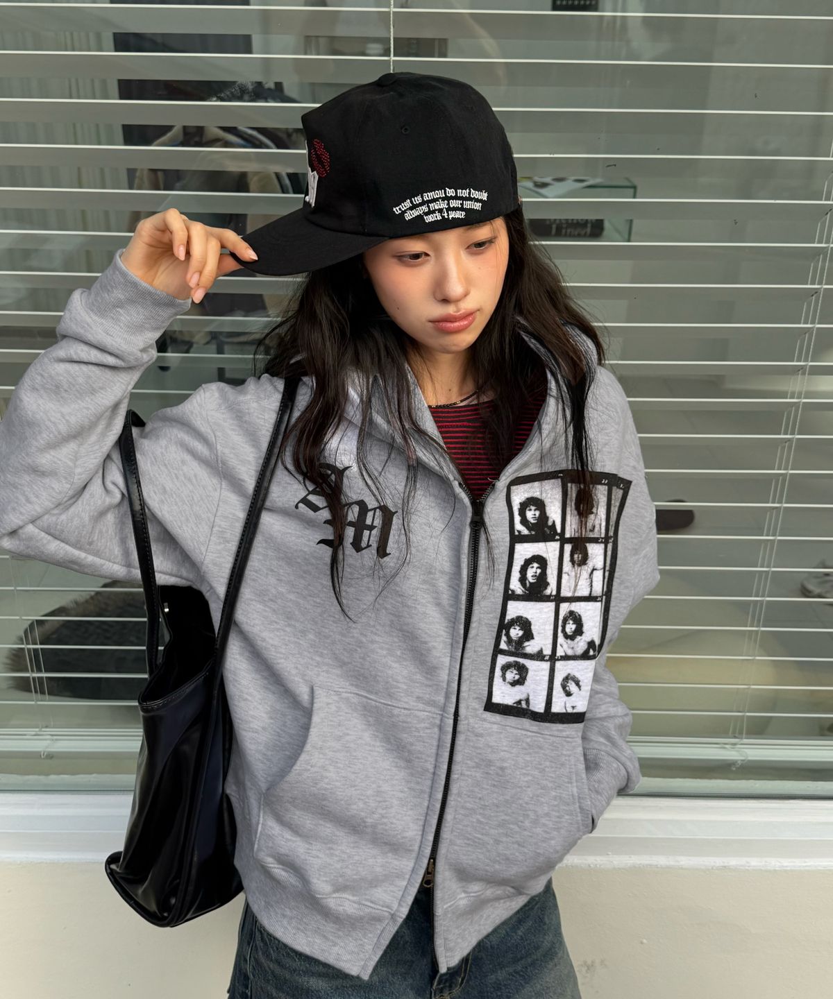 아모우(AMOU) [기모] AM hippy Hoodie Zip-up GRAY