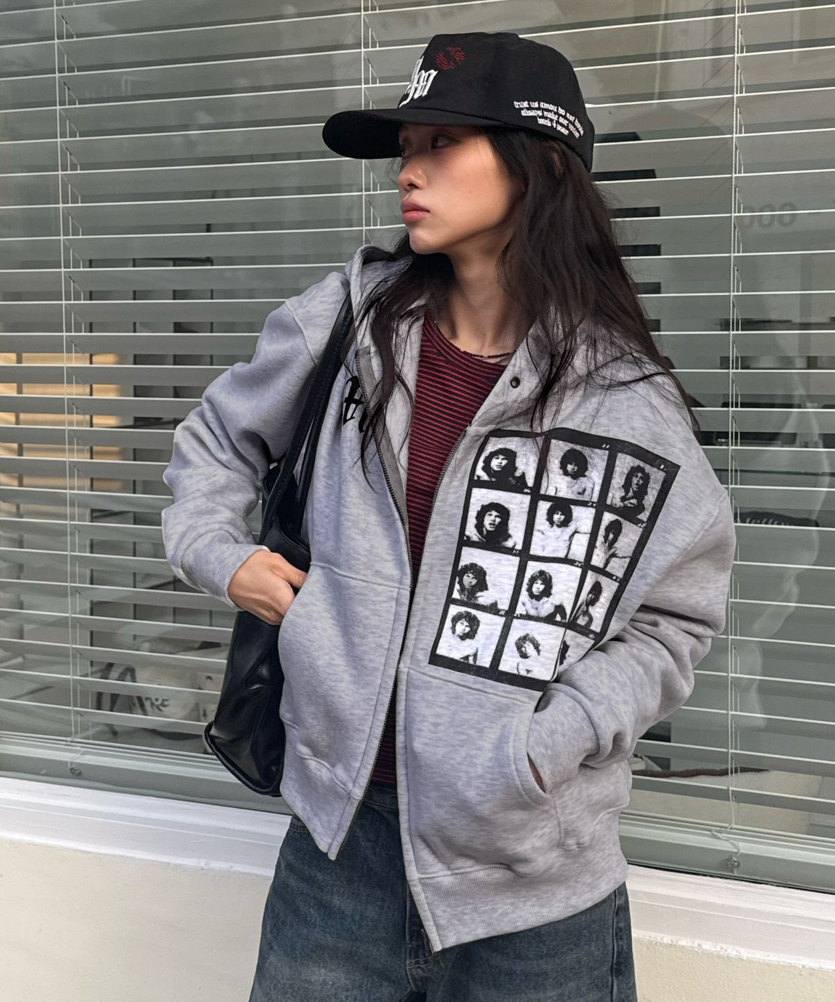 아모우(AMOU) [기모] AM hippy Hoodie Zip-up GRAY