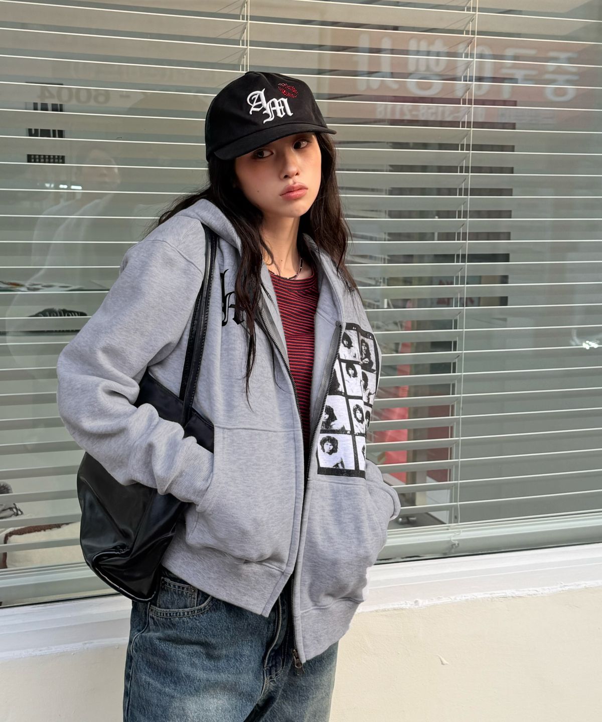 아모우(AMOU) [기모] AM hippy Hoodie Zip-up GRAY