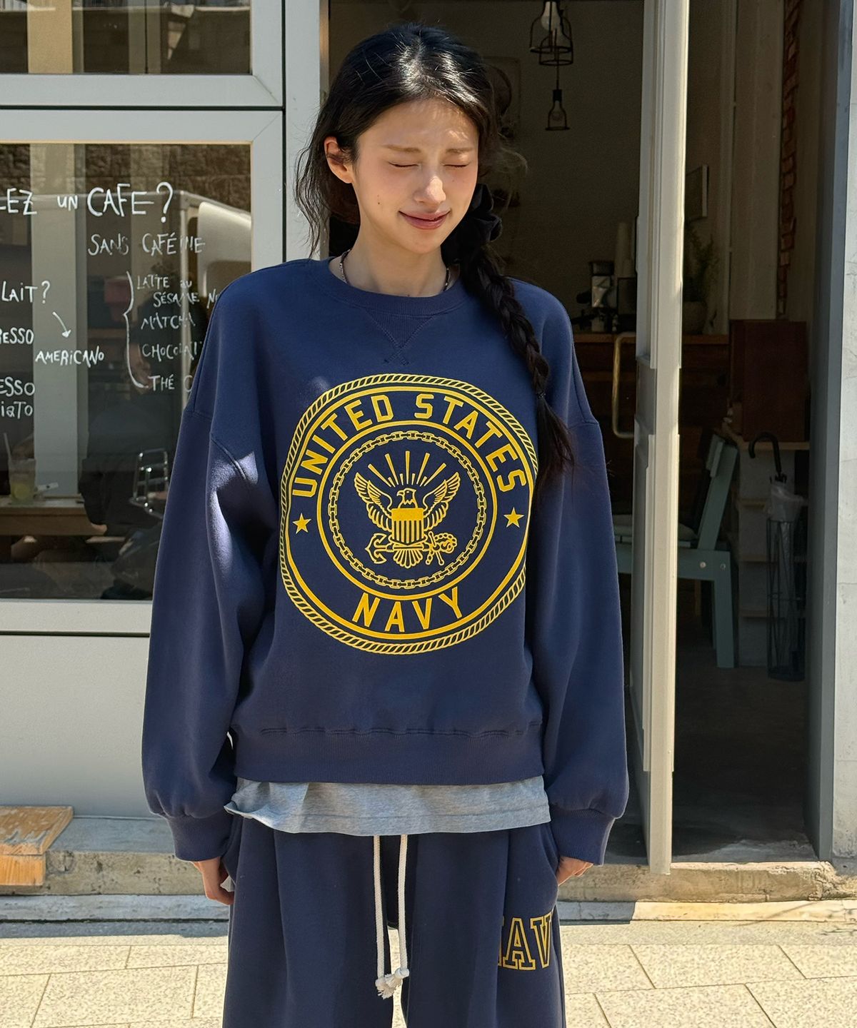 아모우(AMOU) [기모] US NAVY Sweat Shirts BLUE