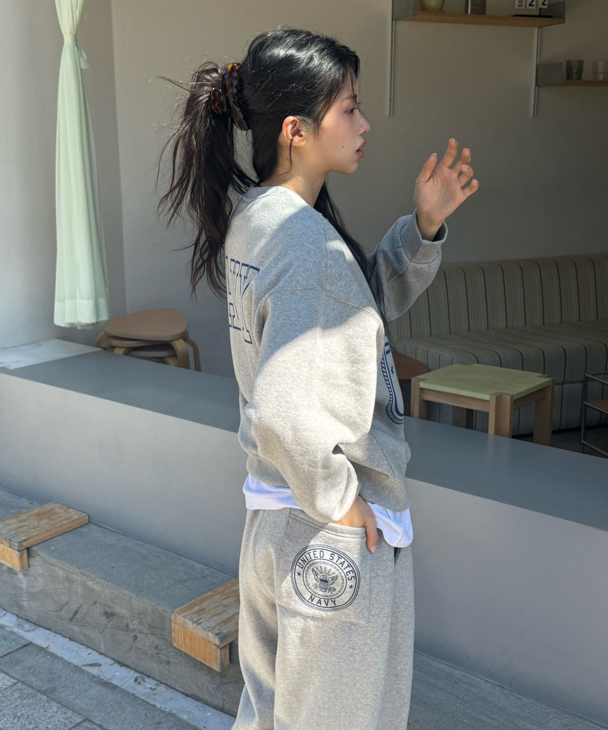아모우(AMOU) [기모] US NAVY Sweat Shirts GRAY