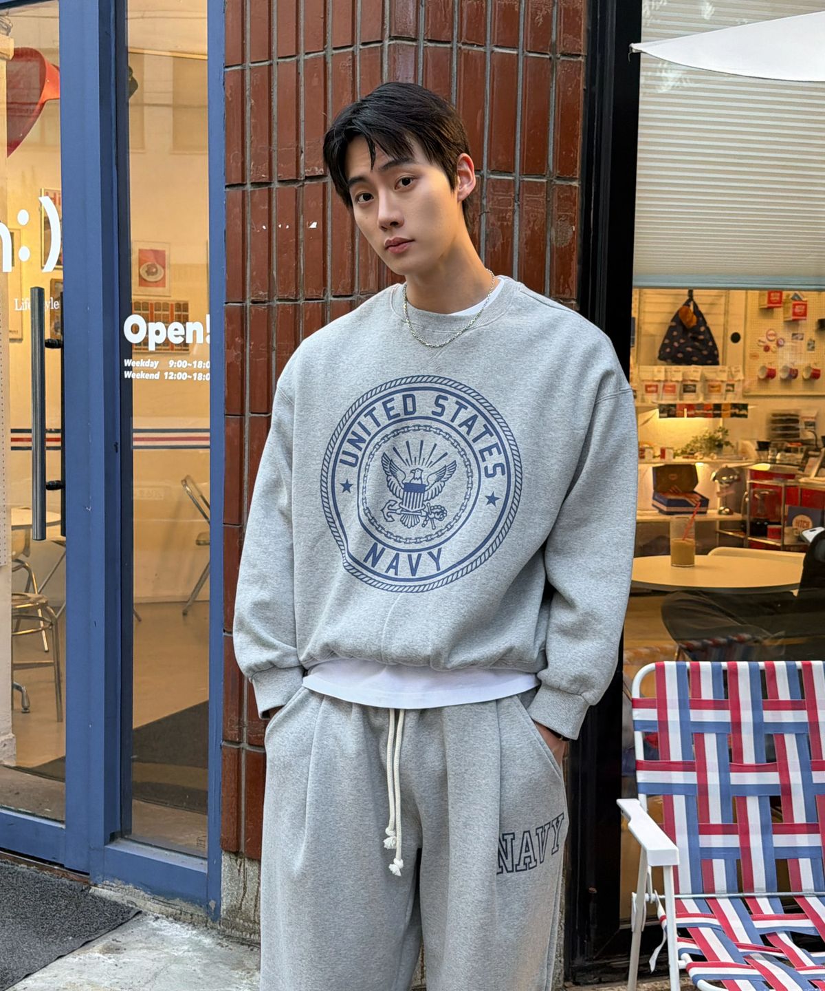 아모우(AMOU) [기모] US NAVY One Tuck Sweat  pants GRAY
