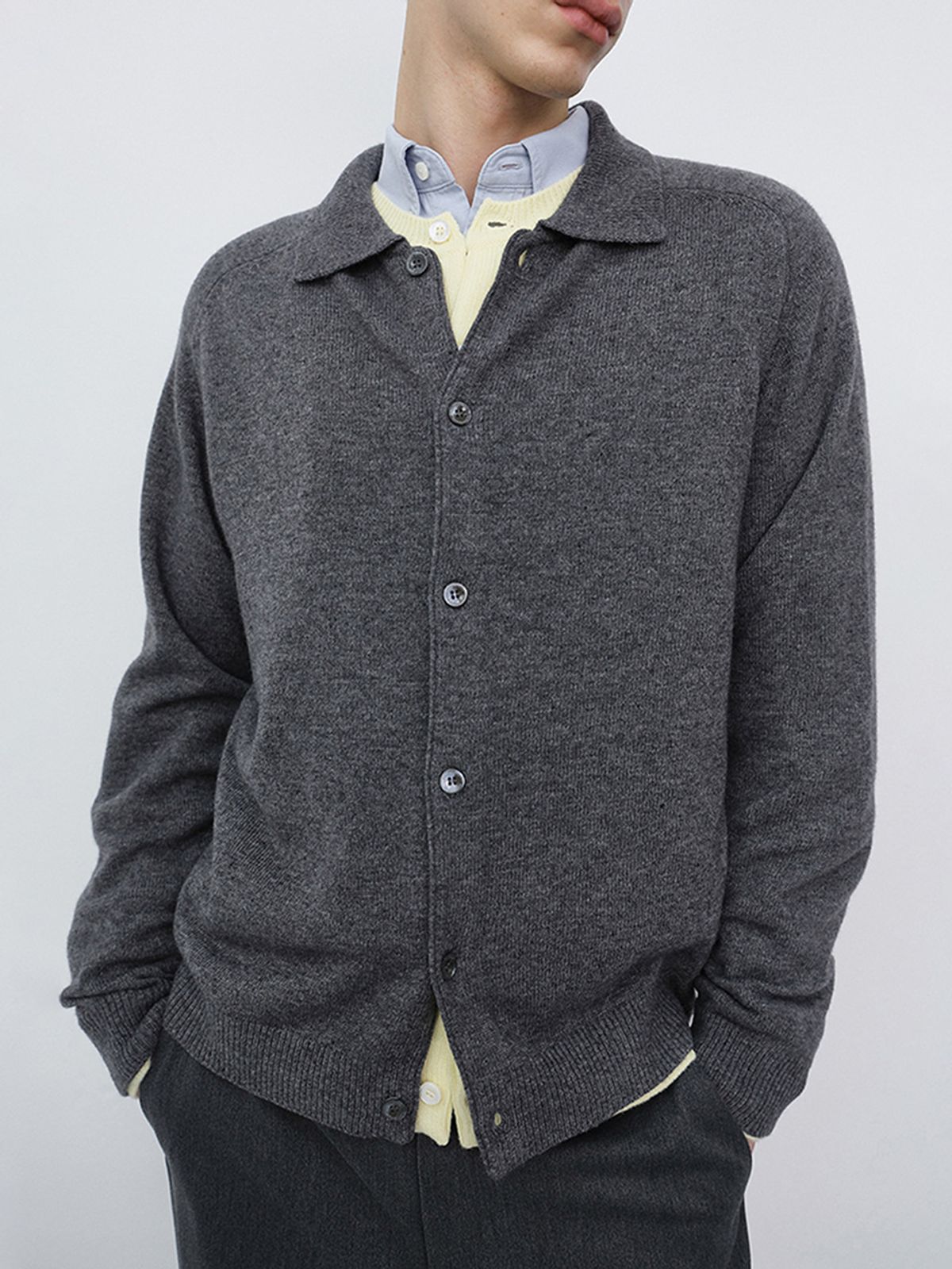 던스트 포 맨(DUNST FOR MEN) UNISEX COLLARED KNIT CARDIGAN_UDSW6C102_MELANGE GREY