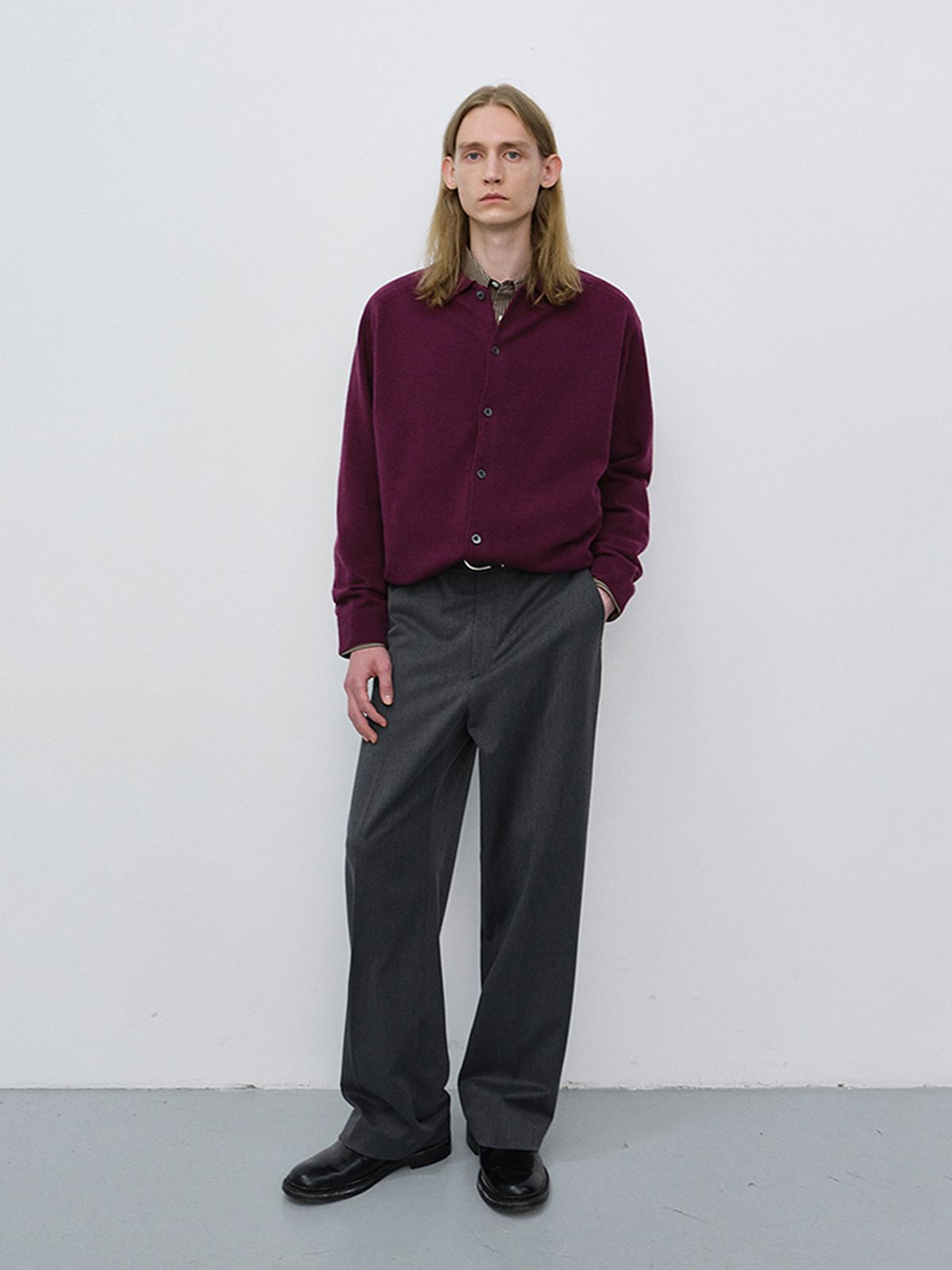 던스트 포 맨(DUNST FOR MEN) UNISEX COLLARED KNIT CARDIGAN_UDSW6C102_PLUM PURPLE