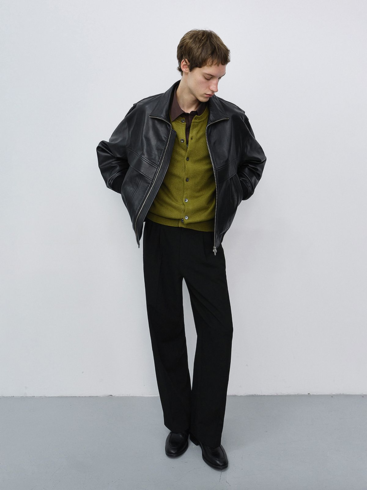 던스트 포 맨(DUNST FOR MEN) UNISEX STAND COLLARED LEATHER BLOUSON_UDJU6C103_BLACK