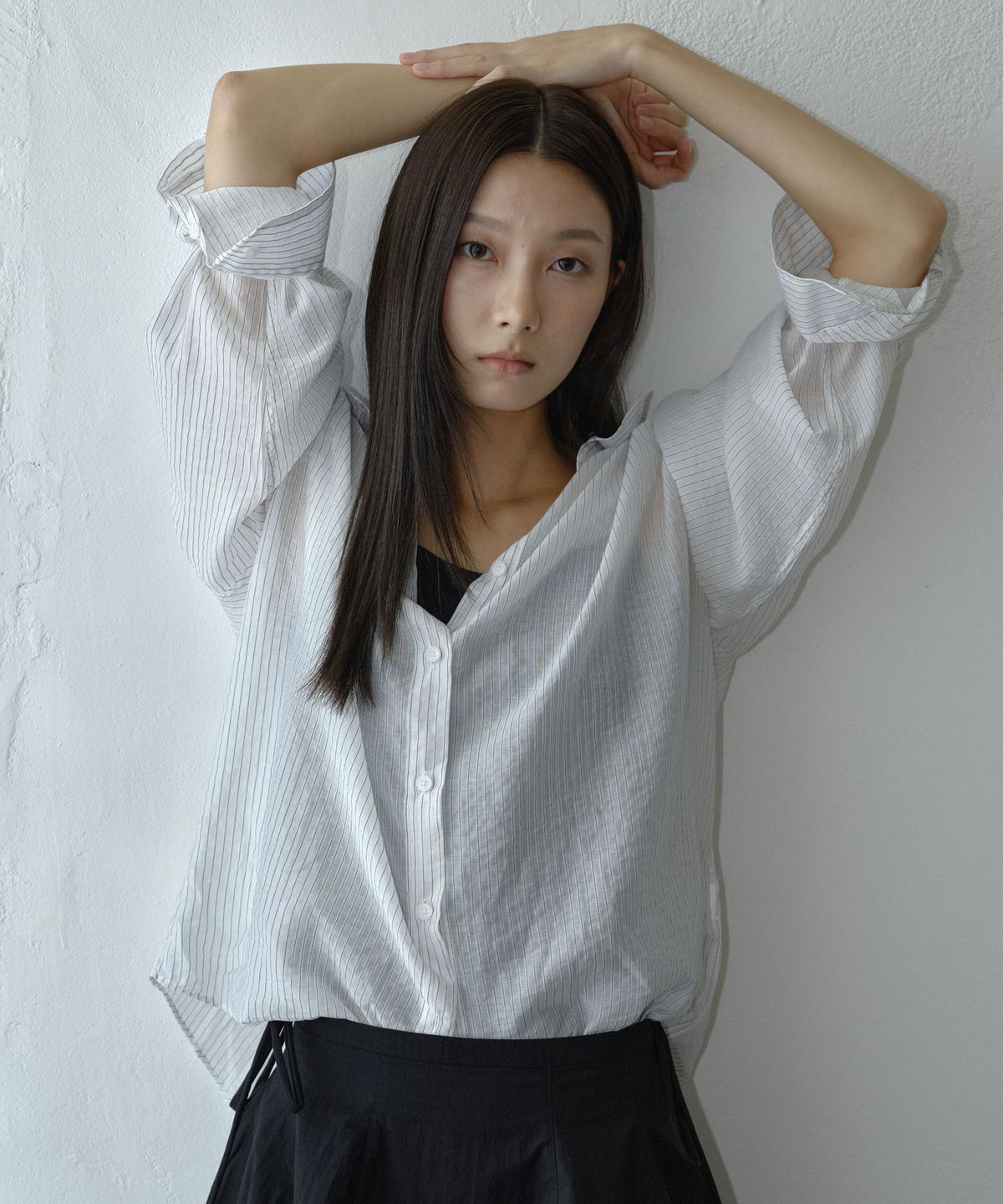 마이스(MAIS) SHEER STRIPE OVERSIZED SHIRT / WHITE