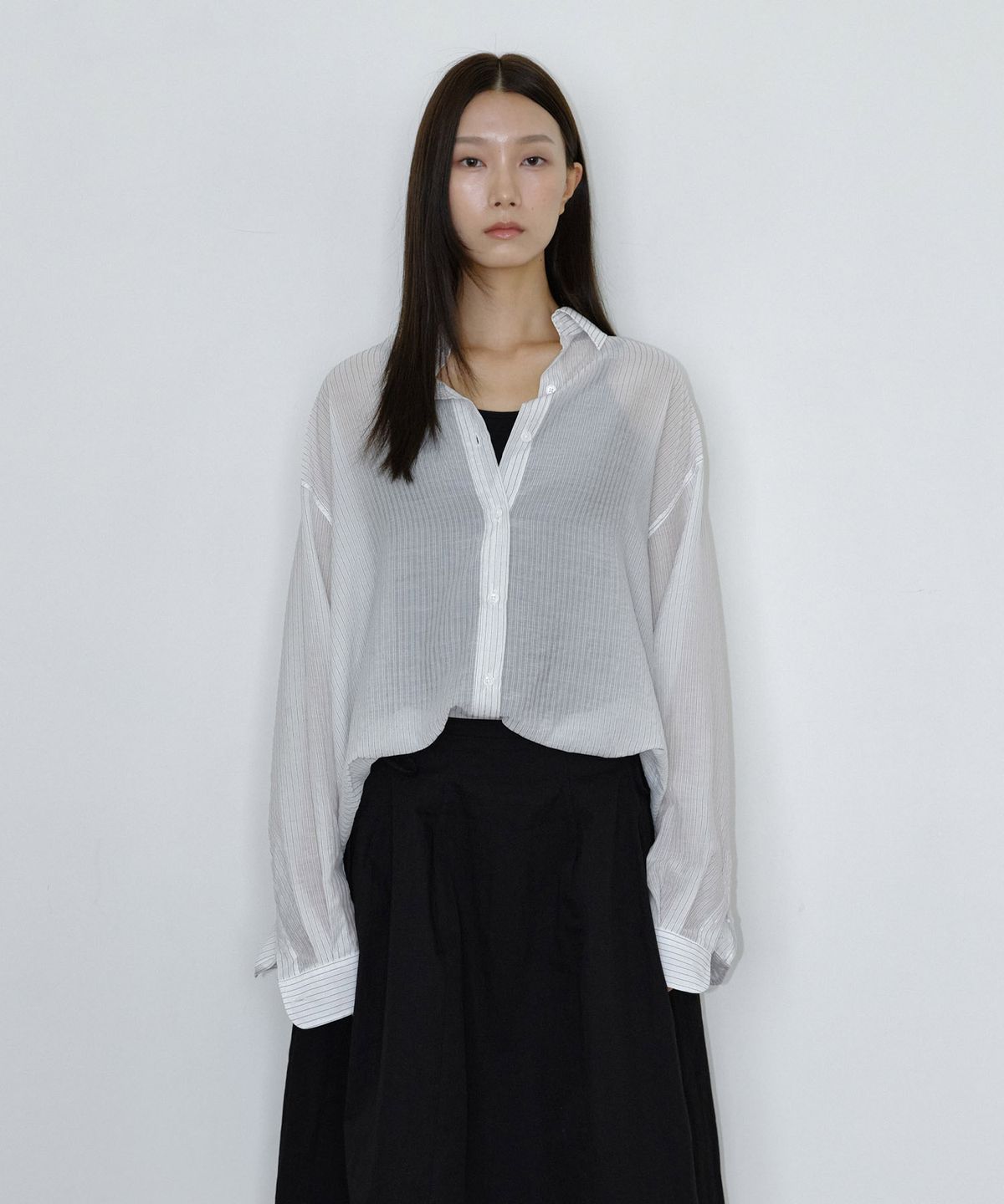 마이스(MAIS) SHEER STRIPE OVERSIZED SHIRT / WHITE