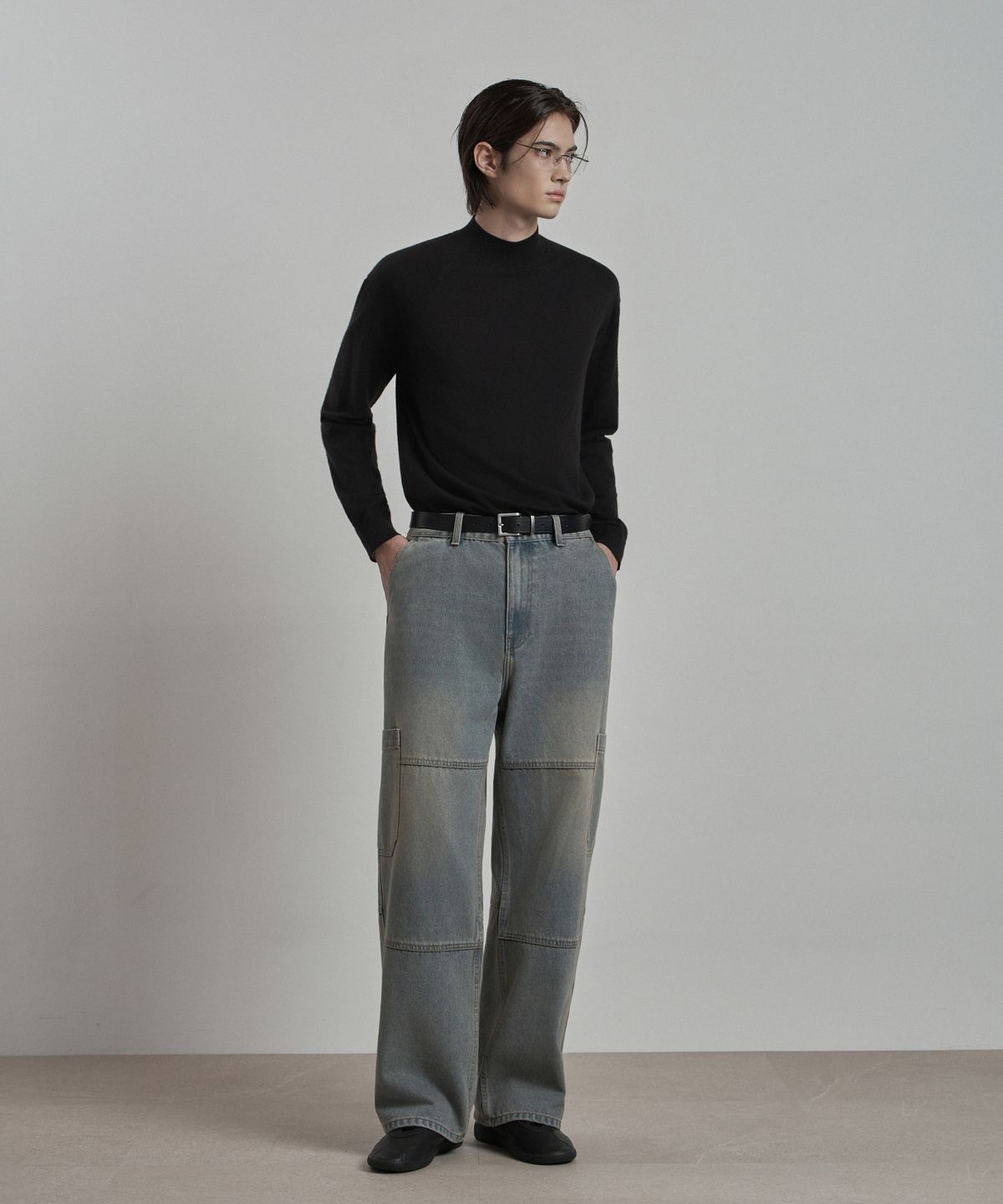 워크온바디오프(WORK ON BODY OFF) 헤레스 세미 와이드 데님 카고 팬츠 [빈티지 블루]