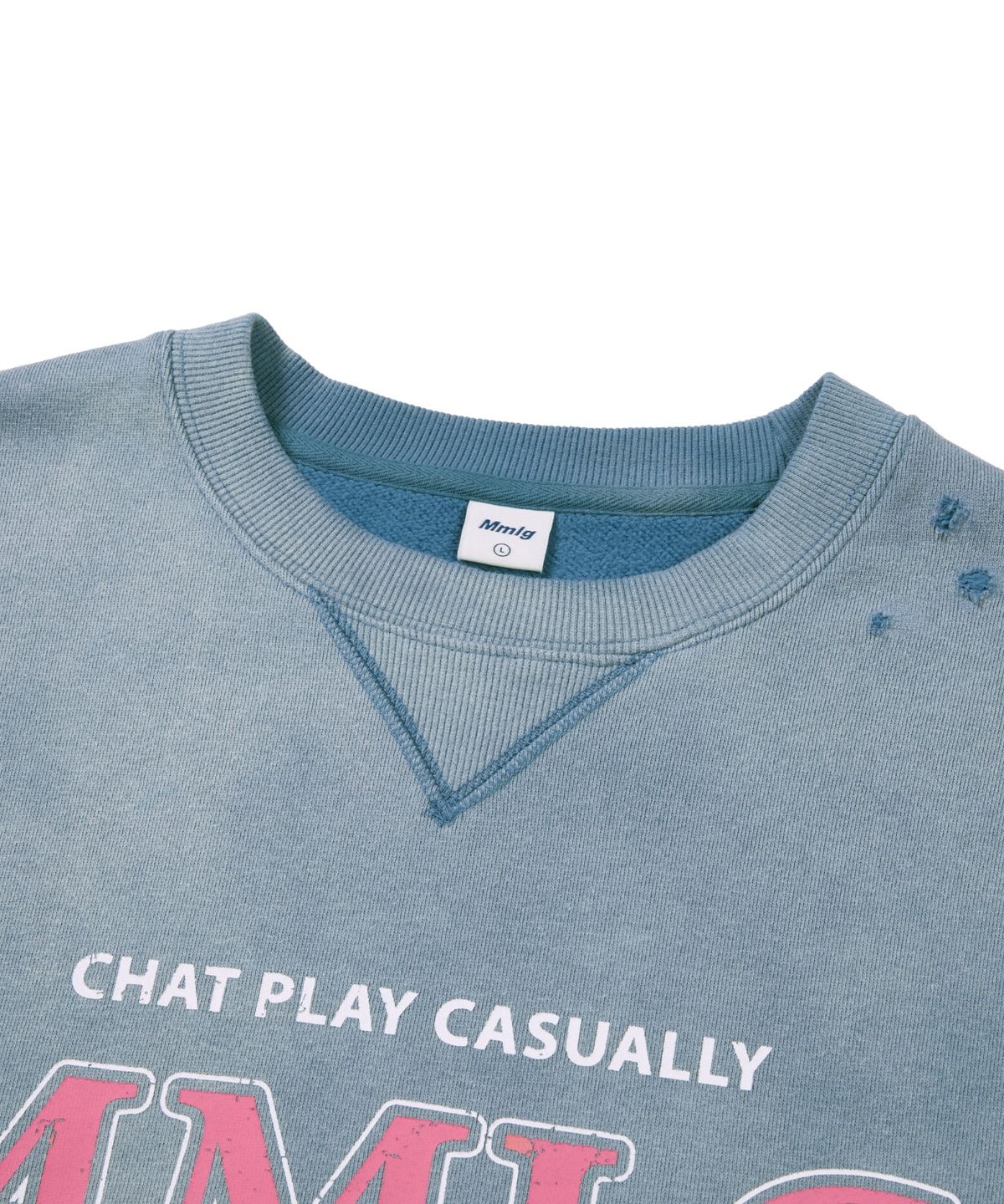 엠엠엘지(MMLG) DISTRESSED VARSITY SWEAT (BLUE)