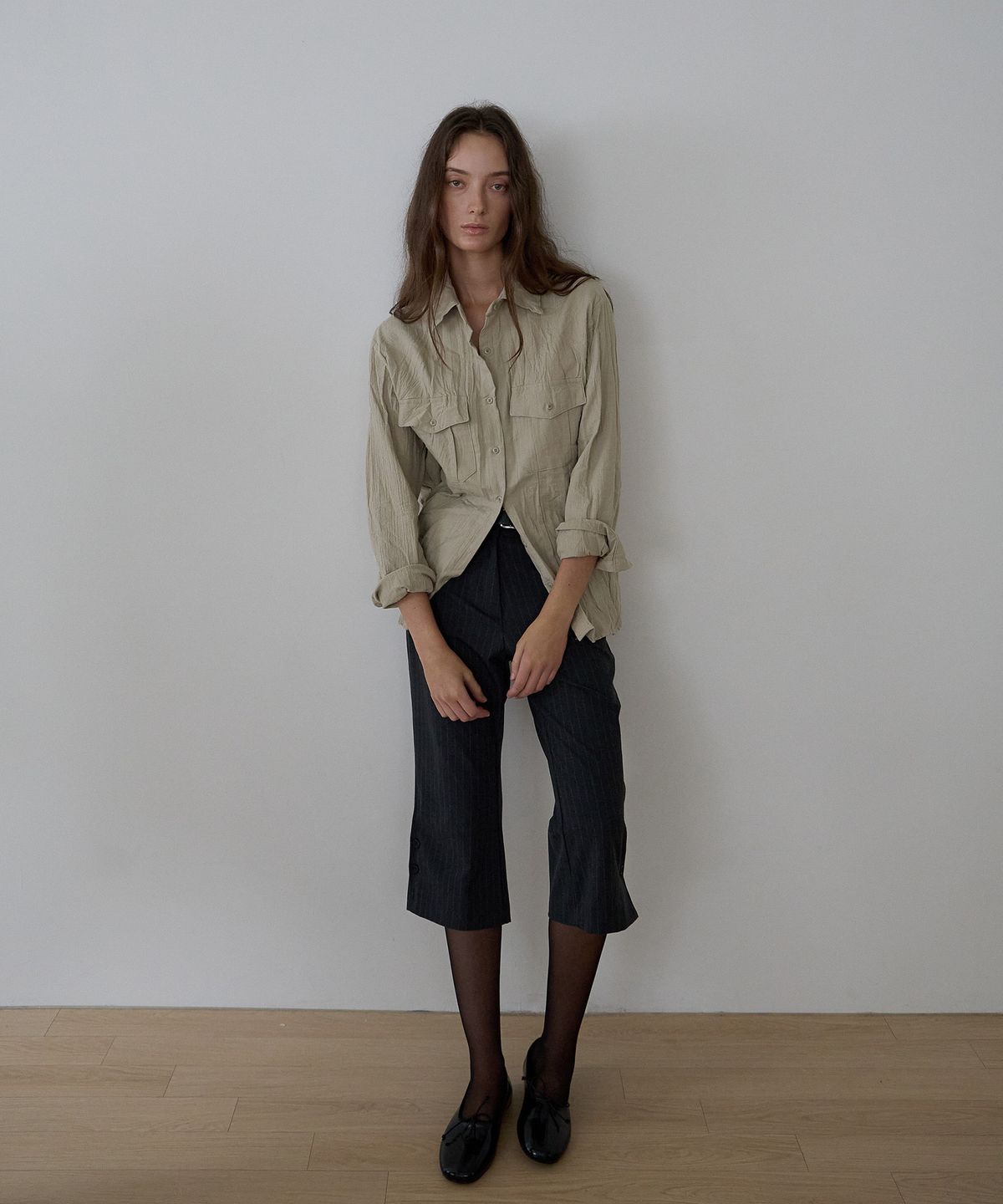 가더(GARDER) Side Button Capri Pants (Stripe)