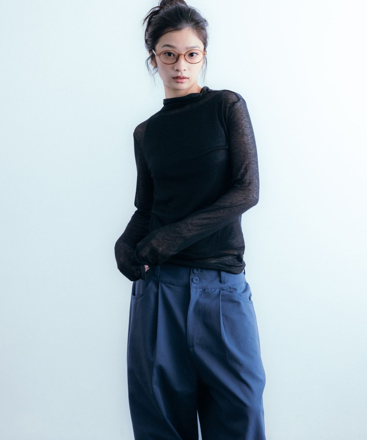 이요우아(IYOWUAH) Soft Half-Neck Long Sleeve, Black