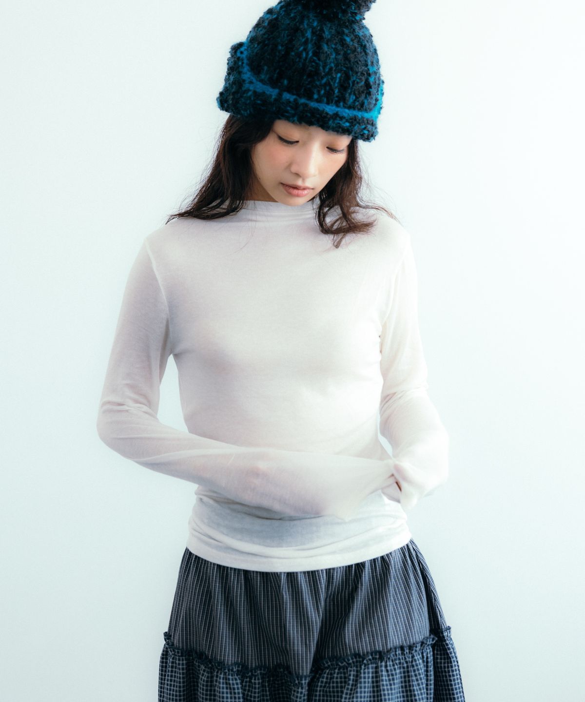이요우아(IYOWUAH) Soft Half-Neck Long Sleeve, Grey