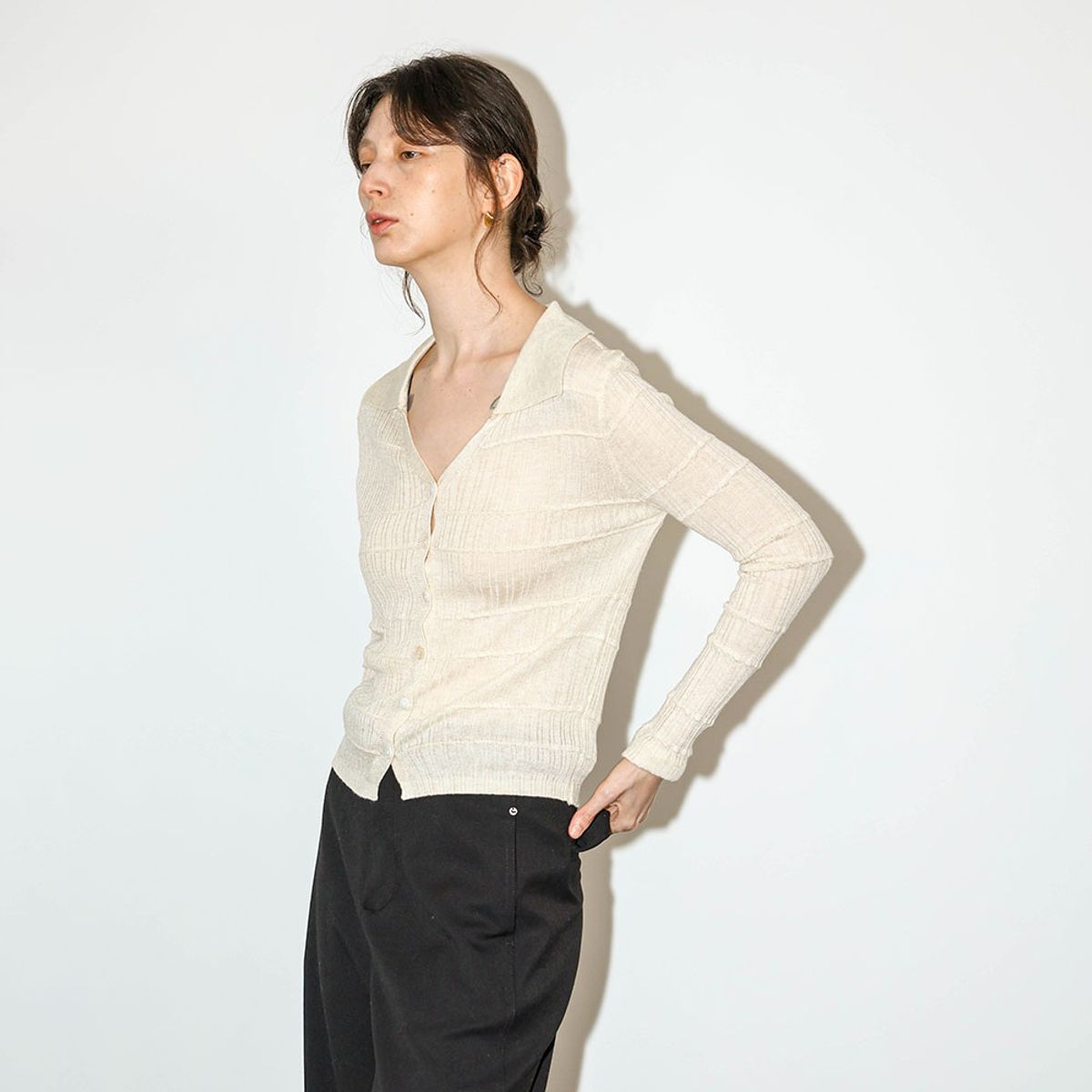 웬스데이딜라잇(WEDNESDAY DELIGHT) WD_Open collar textured cardigan
