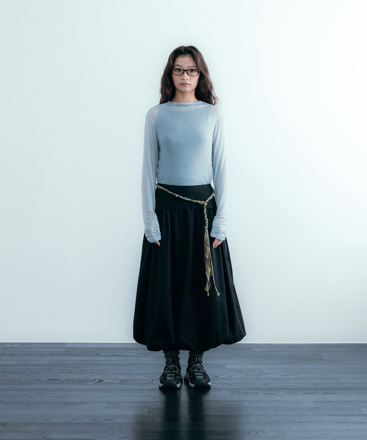이요우아(IYOWUAH) Soft Half-Neck Long Sleeve, Light Blue