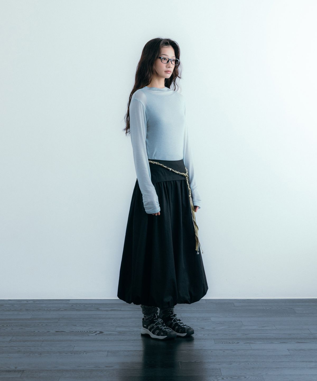 이요우아(IYOWUAH) Soft Half-Neck Long Sleeve, Light Blue