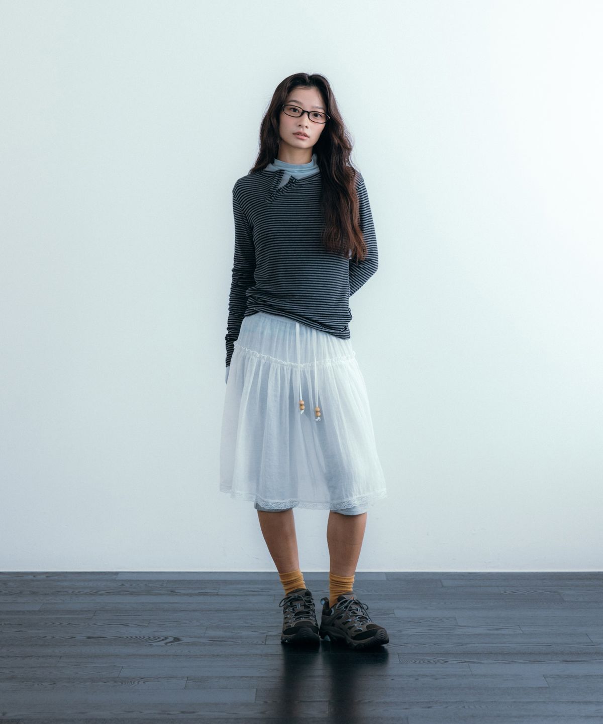 이요우아(IYOWUAH) Soft Half-Neck Long Sleeve, Light Blue