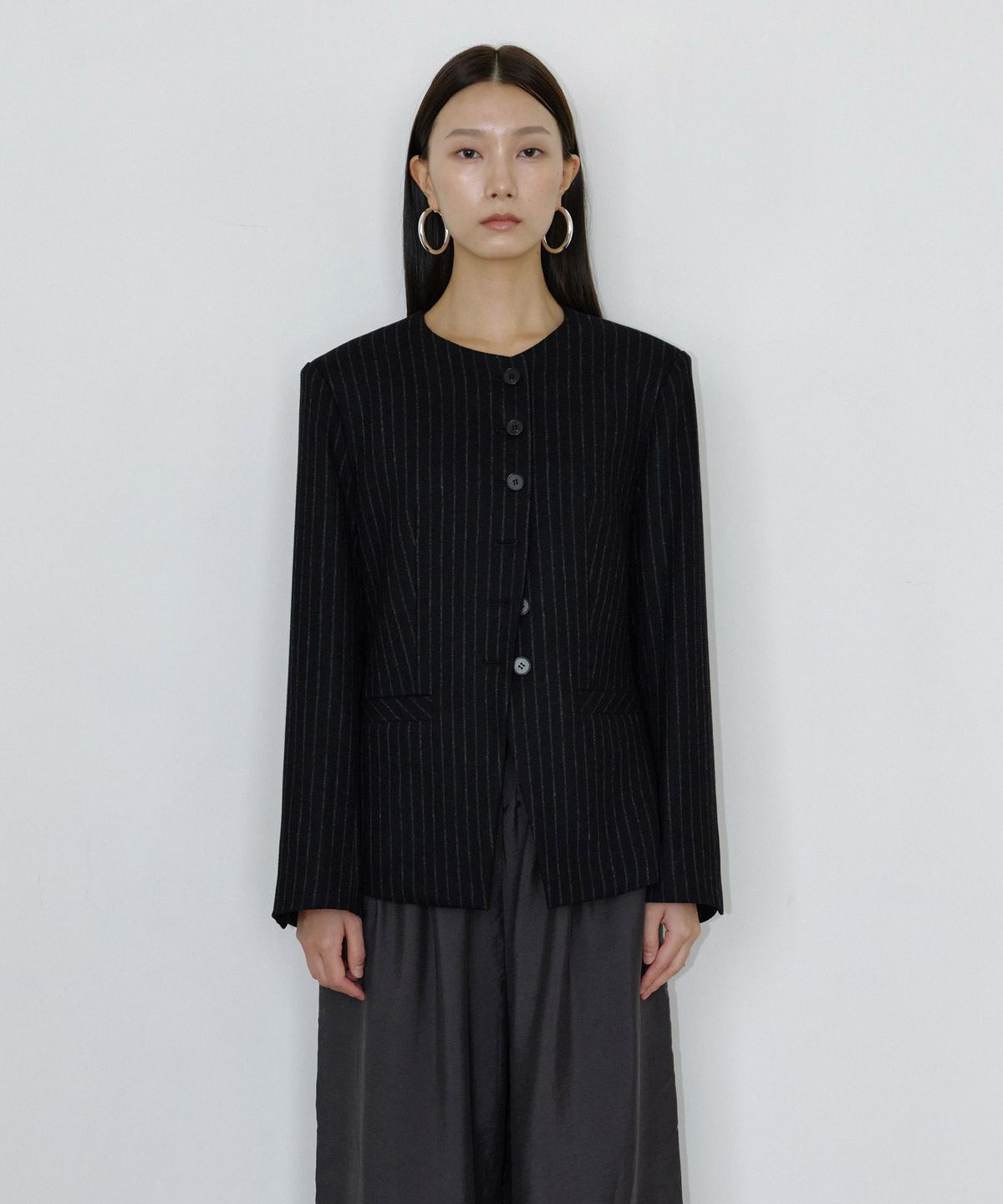 마이스(MAIS) STRIPE HOURGLASS WOOL JACKET / BLACK