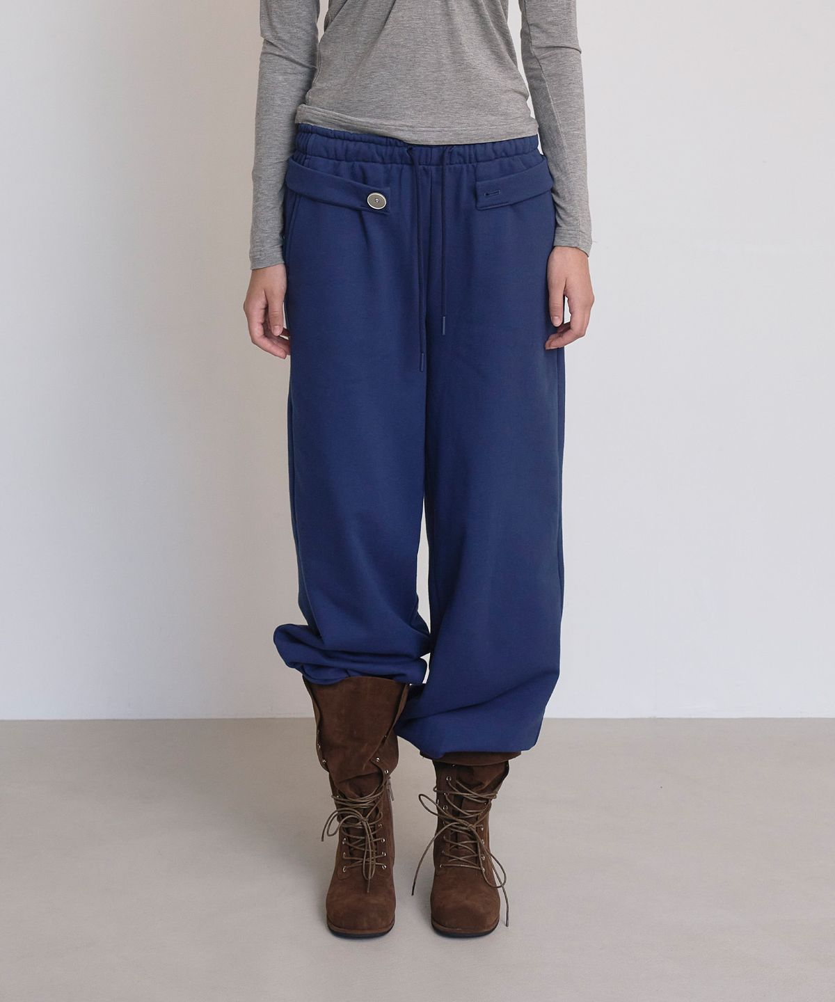 언틸디예스(UNTIL THE YES) Button Sweat Long Pants, Blue