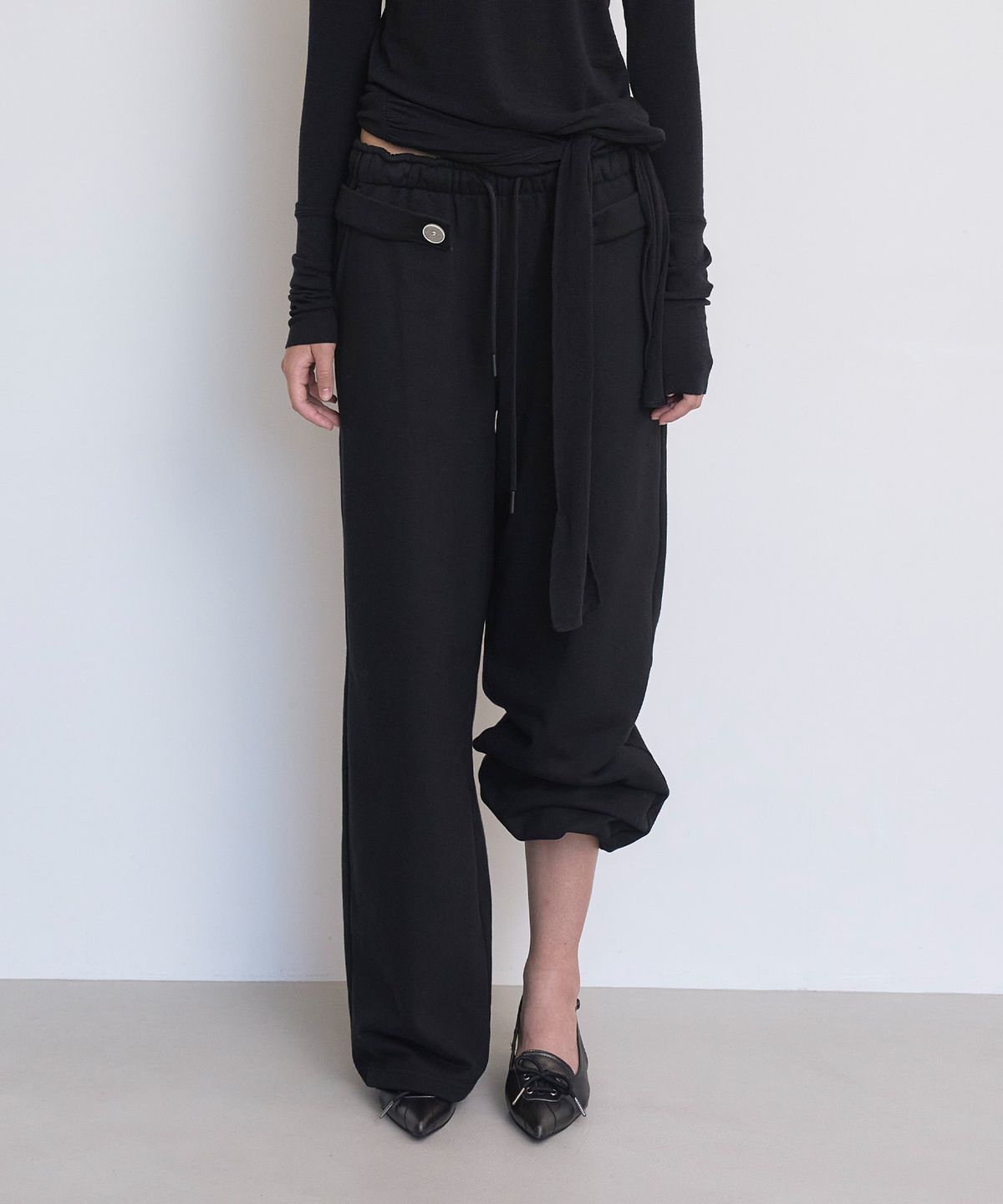 언틸디예스(UNTIL THE YES) Button Sweat Long Pants, Black