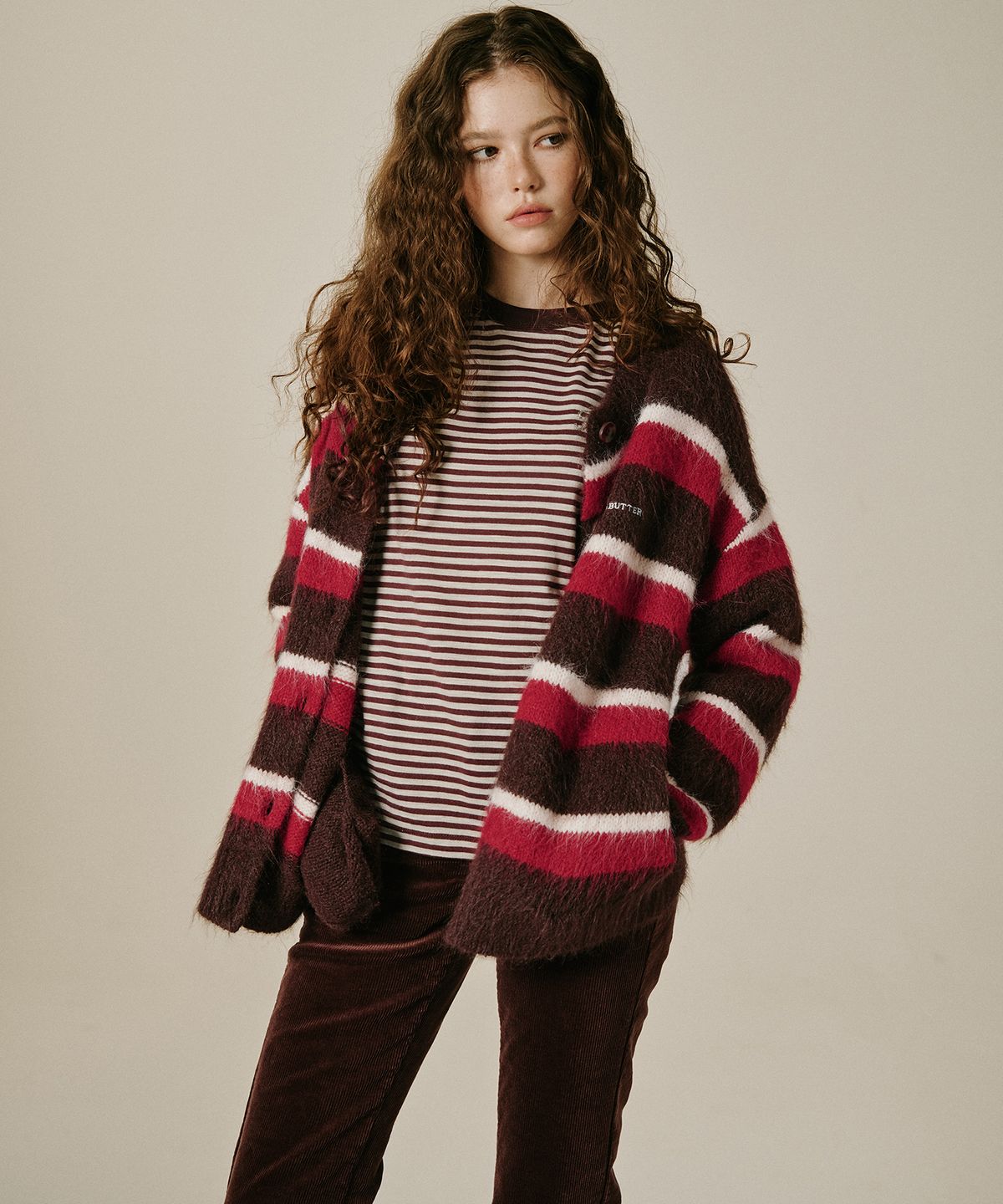 그린버터(GREENBUTTER) Mellow Stripe Tee (Brown/Mint)