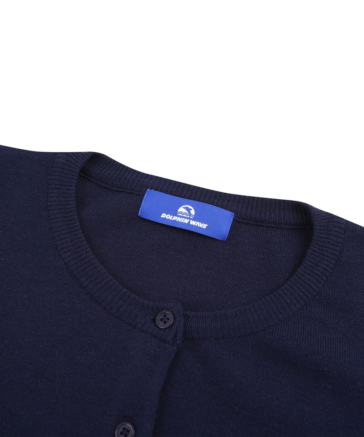 돌핀웨이브어패럴(DOLPHIN WAVE APPAREL) 돌핀 우먼즈 세미크롭 라운드넥 소프트 울 가디건 네이비