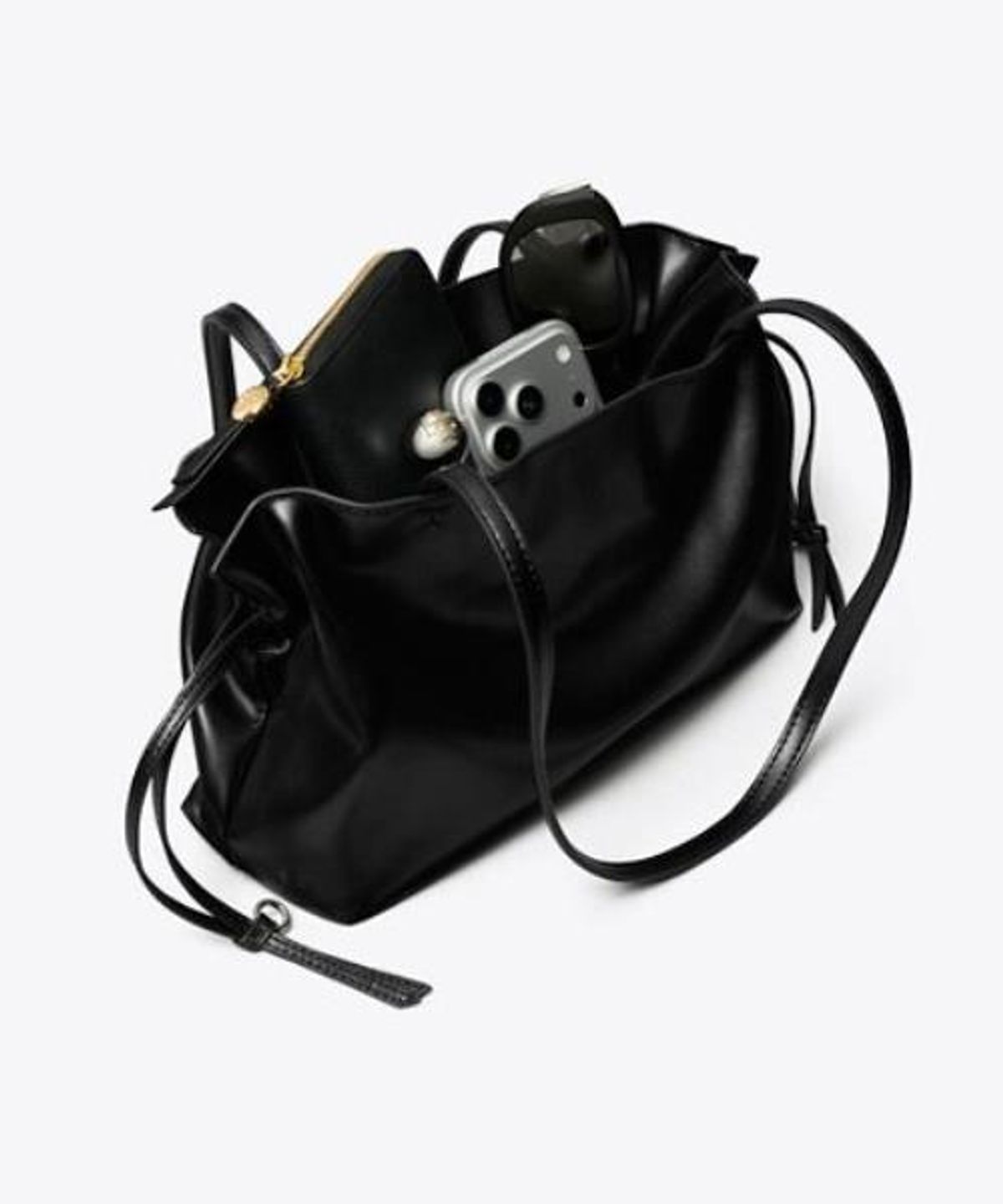 토리버치(TORYBURCH) 엘라 리사이클드 드로스트링 스몰 토트 - 블랙