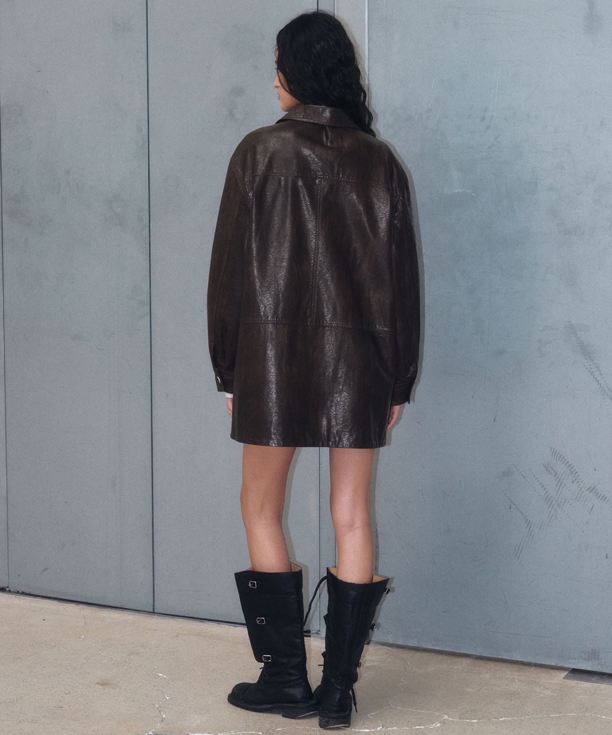 긴스키(GINSUKI) CITY WASHED LEATHER TRENCH JACKET (BROWN)