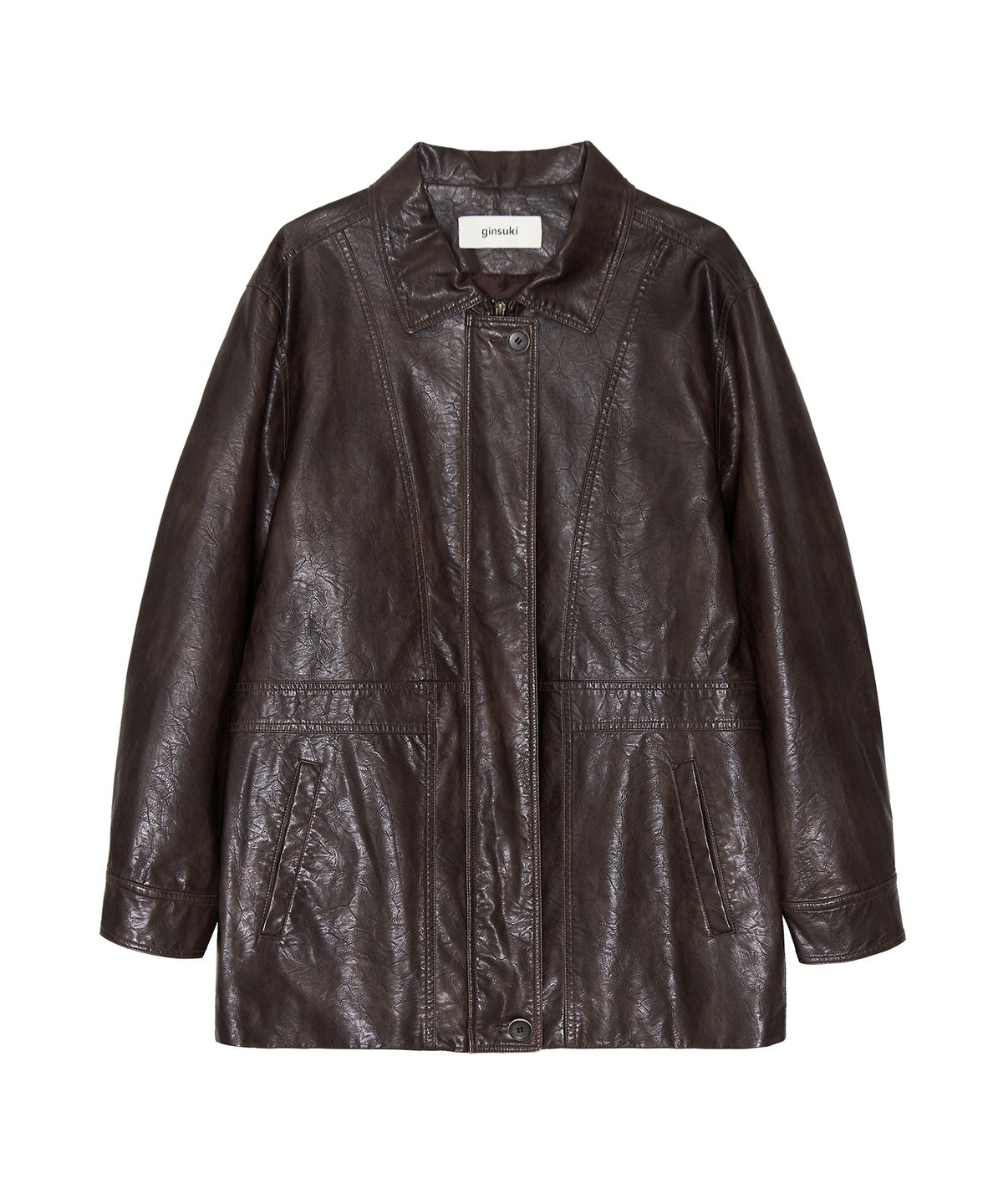 긴스키(GINSUKI) CITY WASHED LEATHER TRENCH JACKET (BROWN)