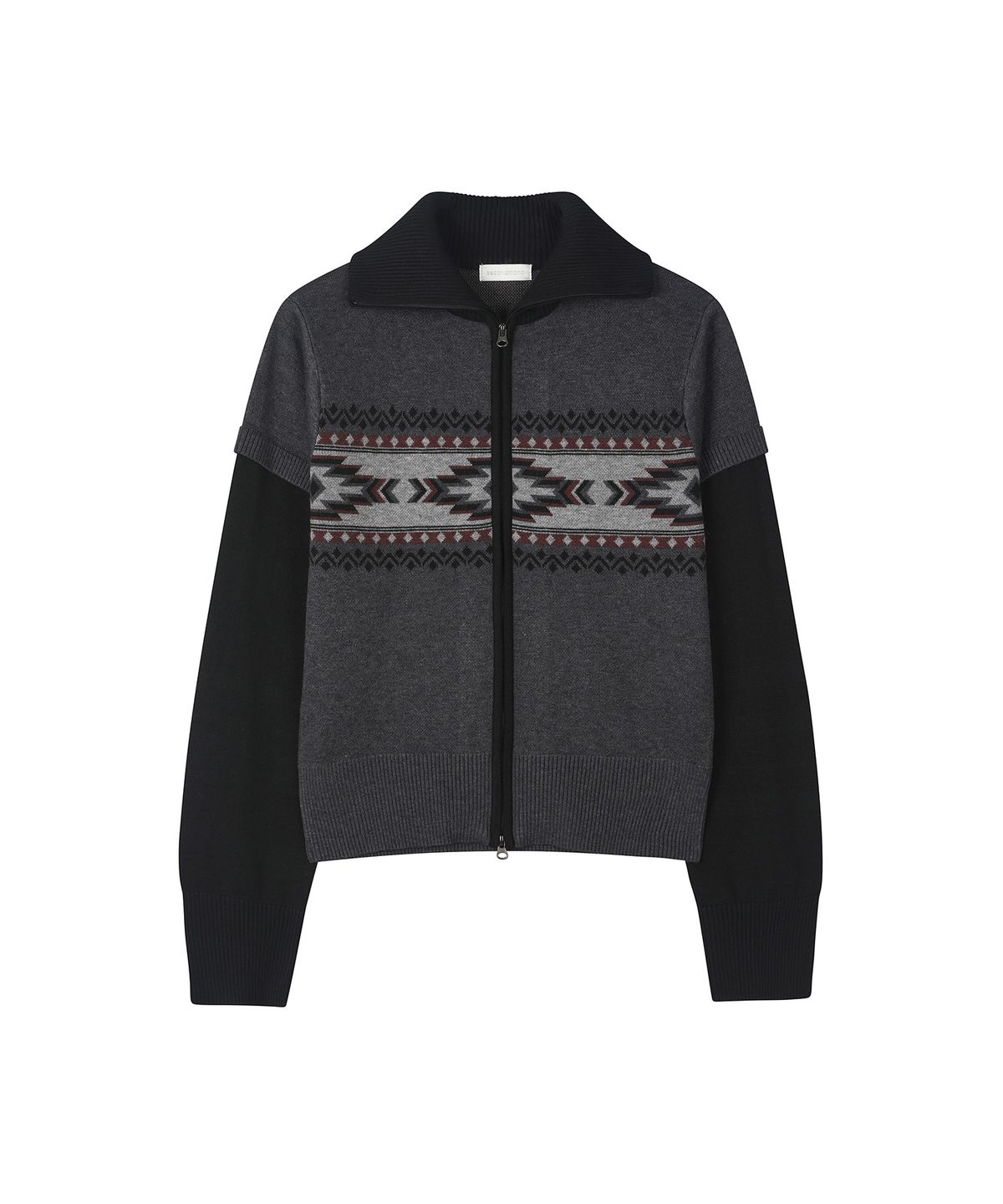 세컨모놀로그(SECONDMONO) Layered High Neck Nordic Zip-Up Sweater [CHARCOAL]_SEWKT014CHARCOAL