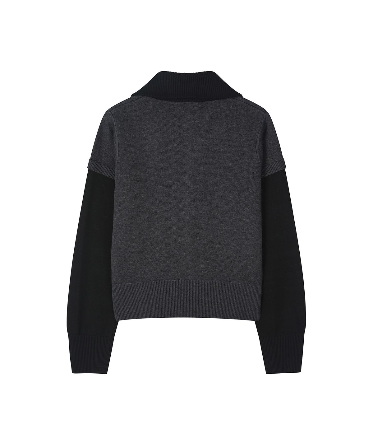 세컨모놀로그(SECONDMONO) Layered High Neck Nordic Zip-Up Sweater [CHARCOAL]_SEWKT014CHARCOAL