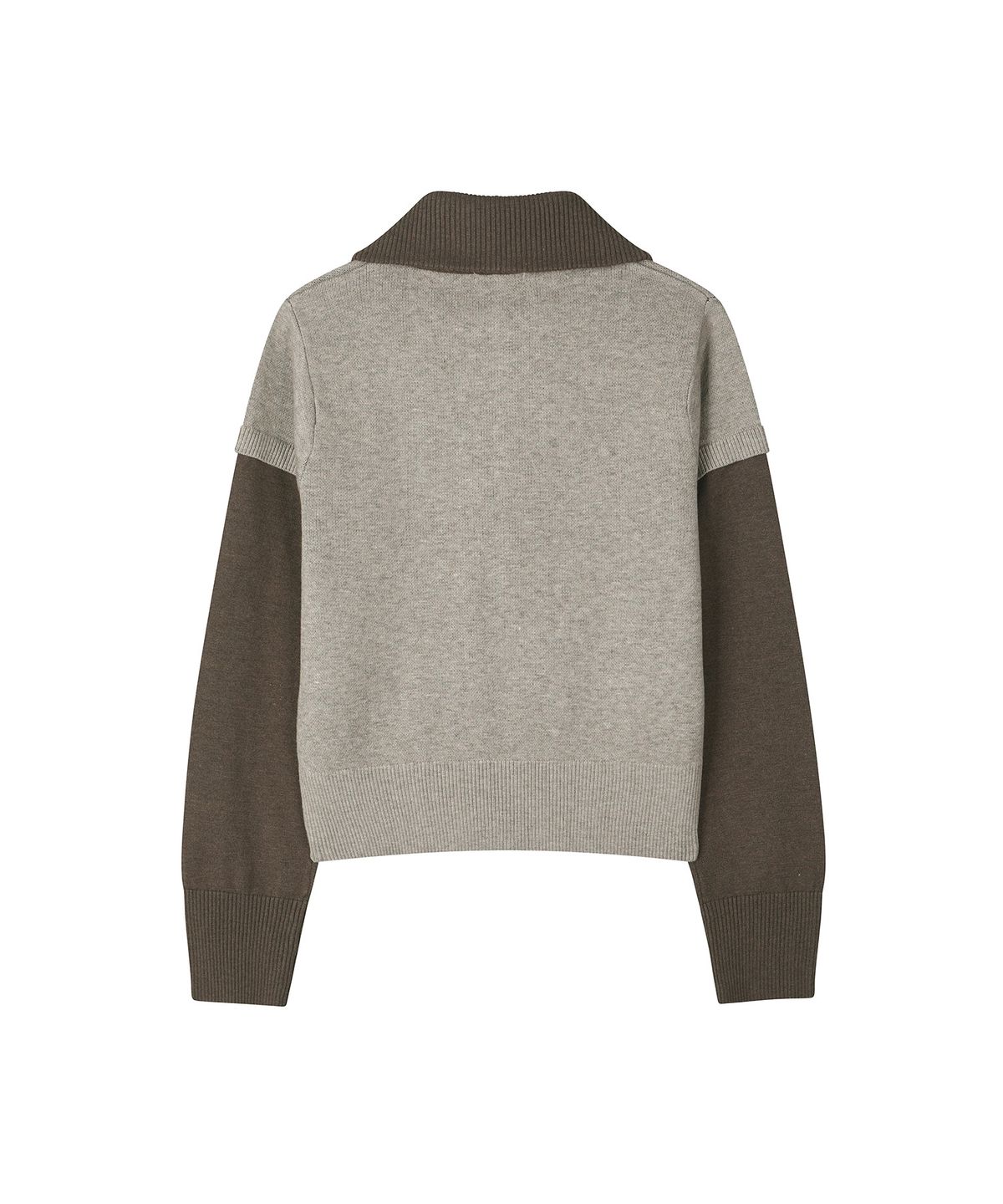 세컨모놀로그(SECONDMONO) Layered High Neck Nordic Zip-Up Sweater [BROWN]_SEWKT014BROWN