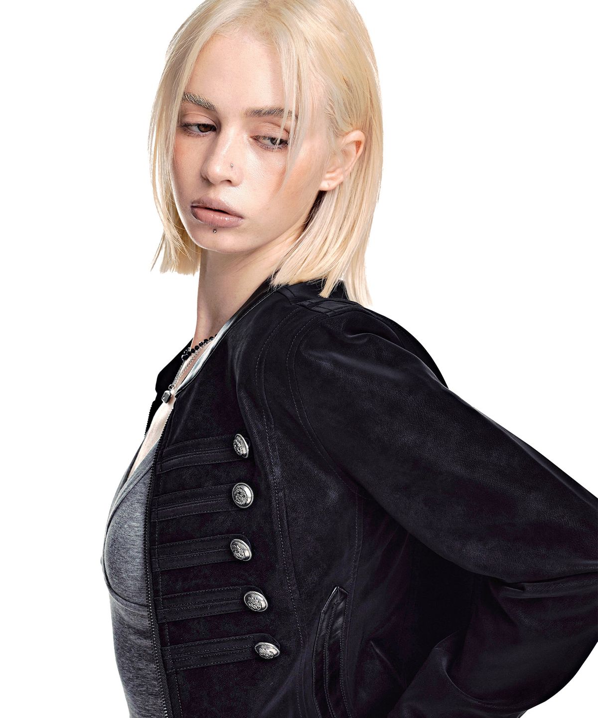 세컨모놀로그(SECONDMONO) Napoleon Faux Nubuck Cropped Jacket [BLACK]_SEWJK004BLACK