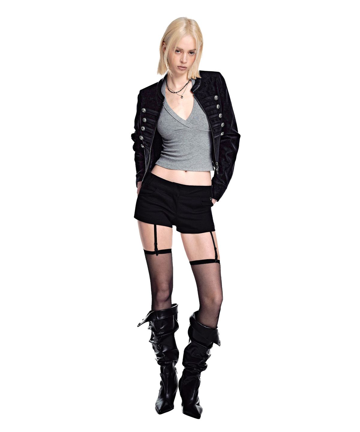 세컨모놀로그(SECONDMONO) Napoleon Faux Nubuck Cropped Jacket [BLACK]_SEWJK004BLACK