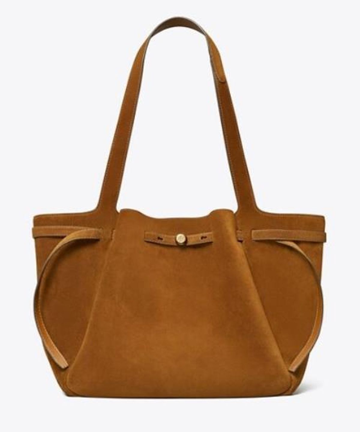 토리버치(TORYBURCH) 로미 스웨이드 토트 - 캐러멜