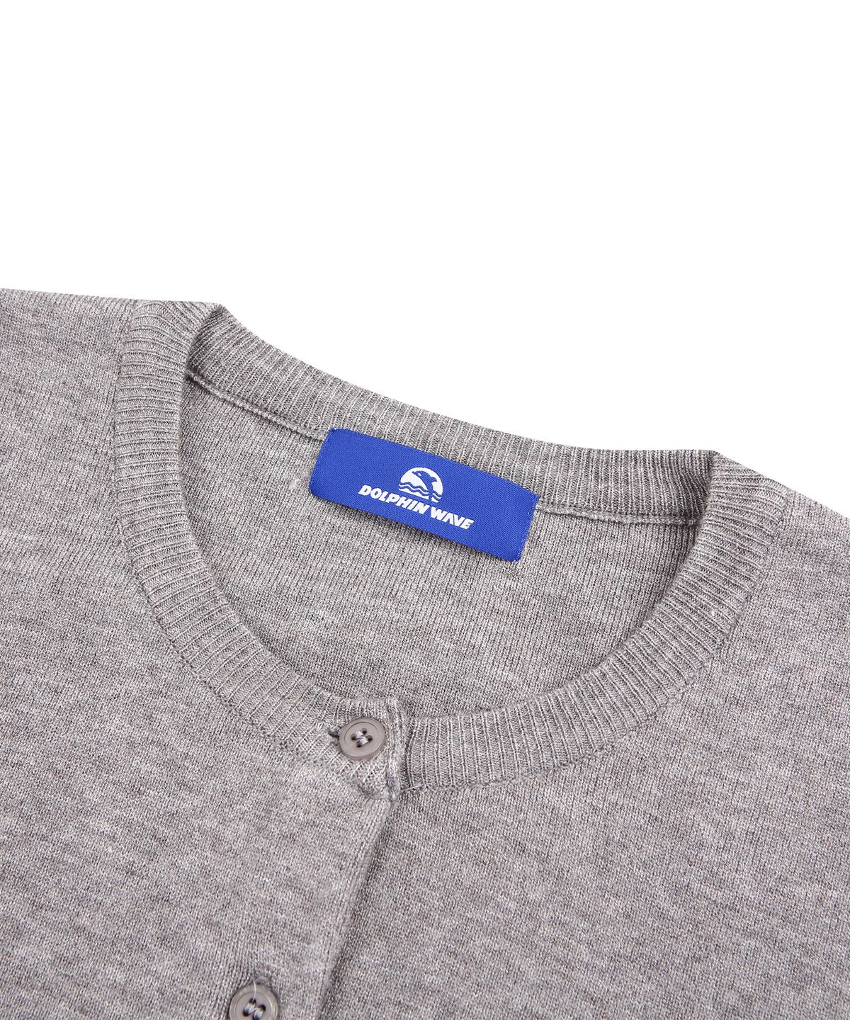 돌핀웨이브어패럴(DOLPHIN WAVE APPAREL) 돌핀 우먼즈 세미크롭 라운드넥 소프트 울 가디건 멜란지그레이