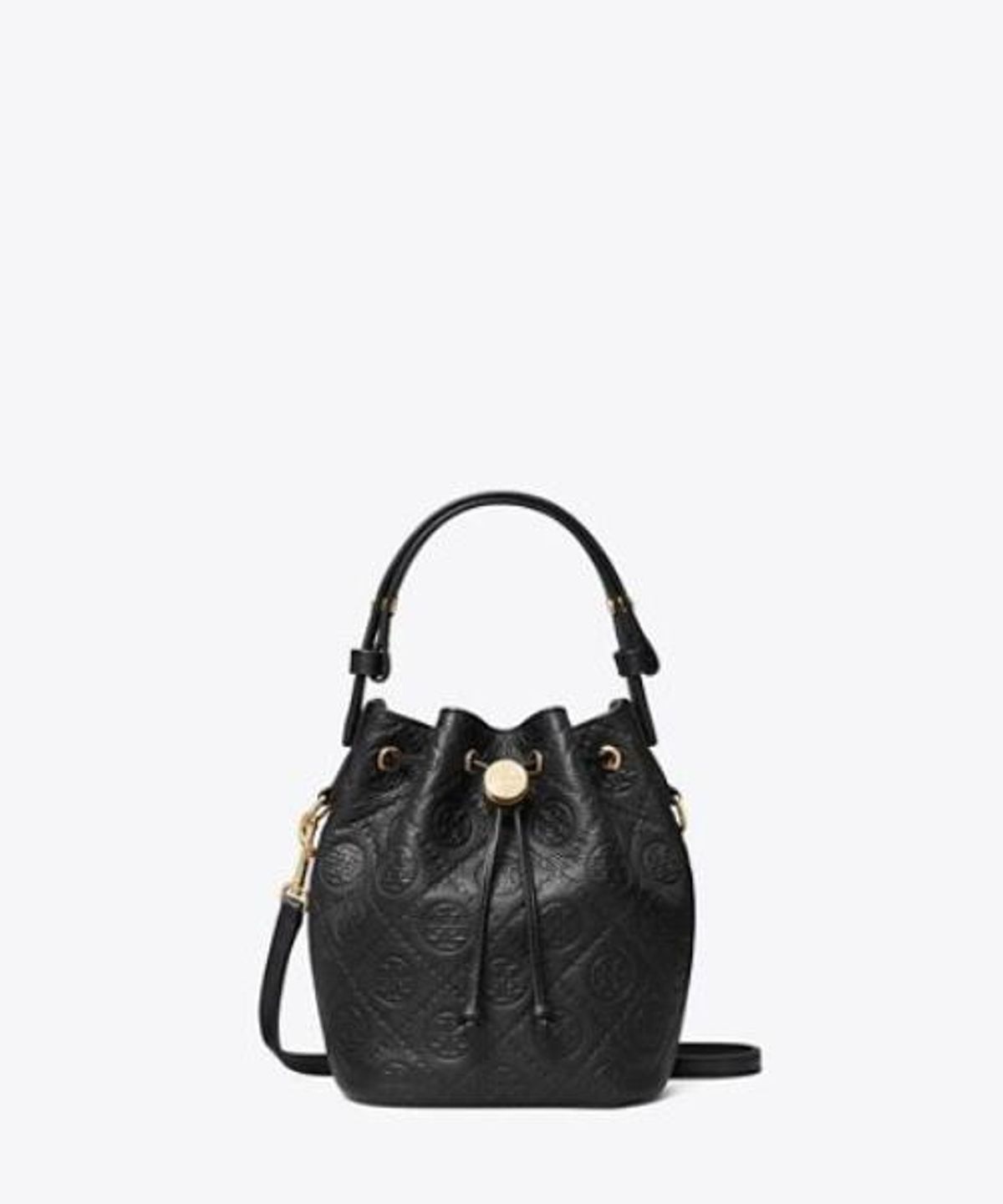 토리버치(TORYBURCH) 티 모노그램 페블 미니 버킷 백 - 블랙