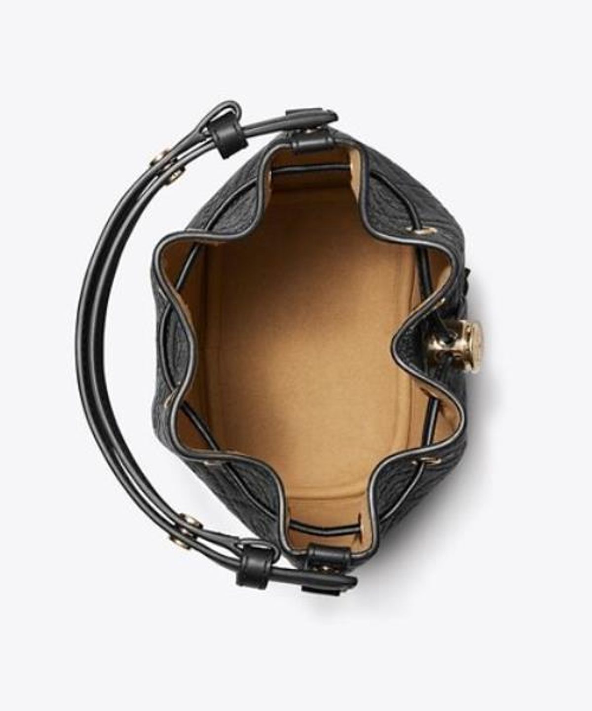 토리버치(TORYBURCH) 티 모노그램 페블 미니 버킷 백 - 블랙