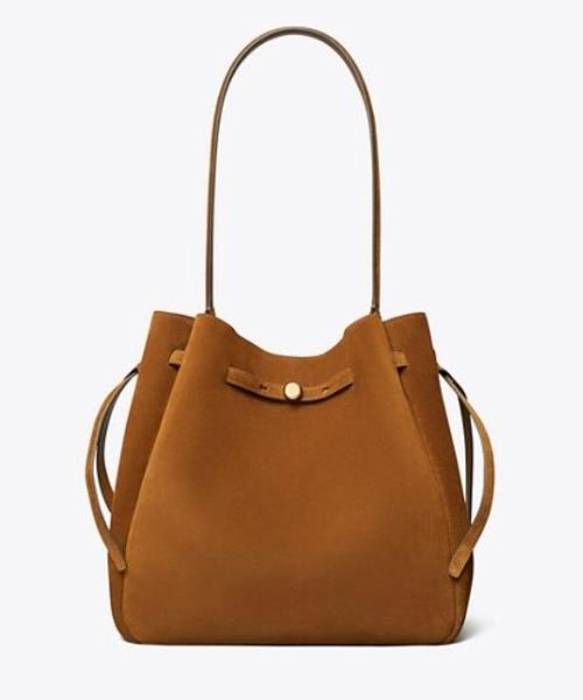 토리버치(TORYBURCH) 로미 스웨이드 라지 버킷 백 - 캐러멜