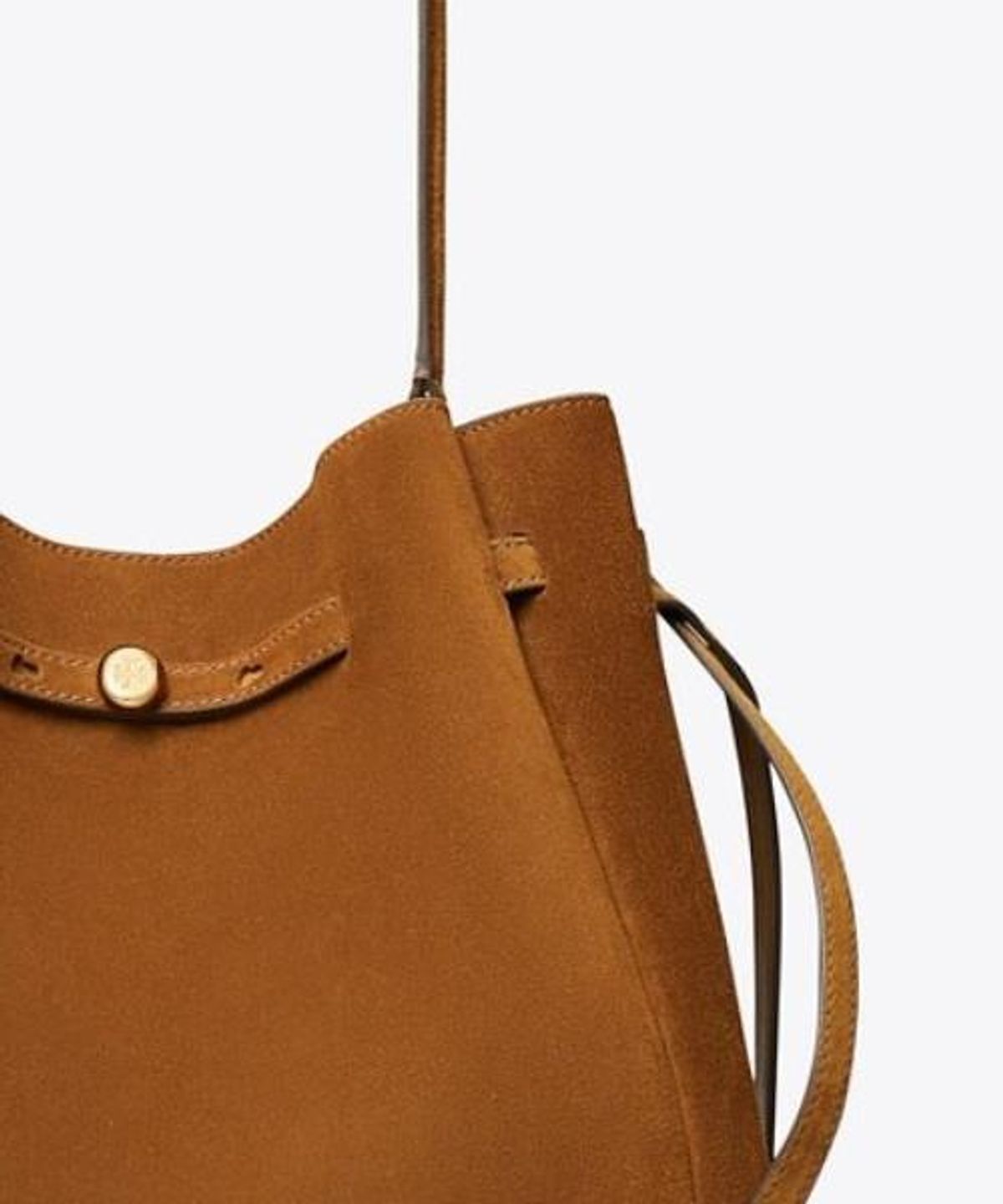 토리버치(TORYBURCH) 로미 스웨이드 라지 버킷 백 - 캐러멜