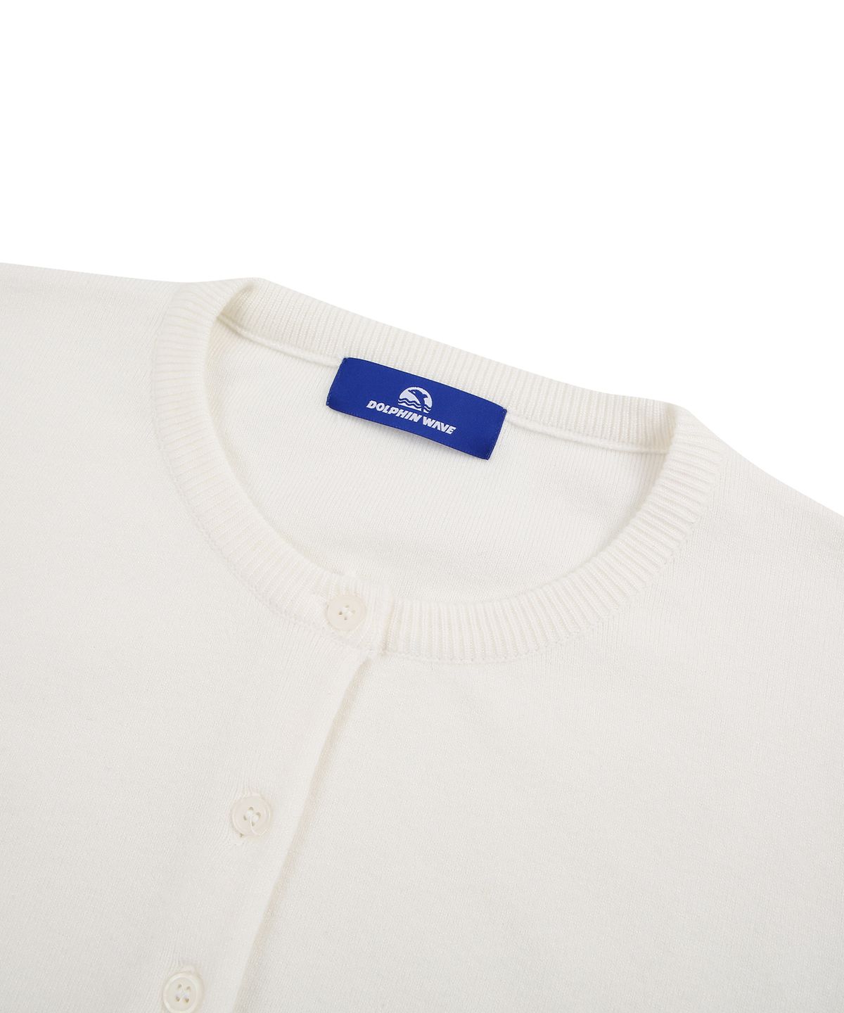 돌핀웨이브어패럴(DOLPHIN WAVE APPAREL) 돌핀 우먼즈 세미크롭 라운드넥 소프트 울 가디건 아이보리